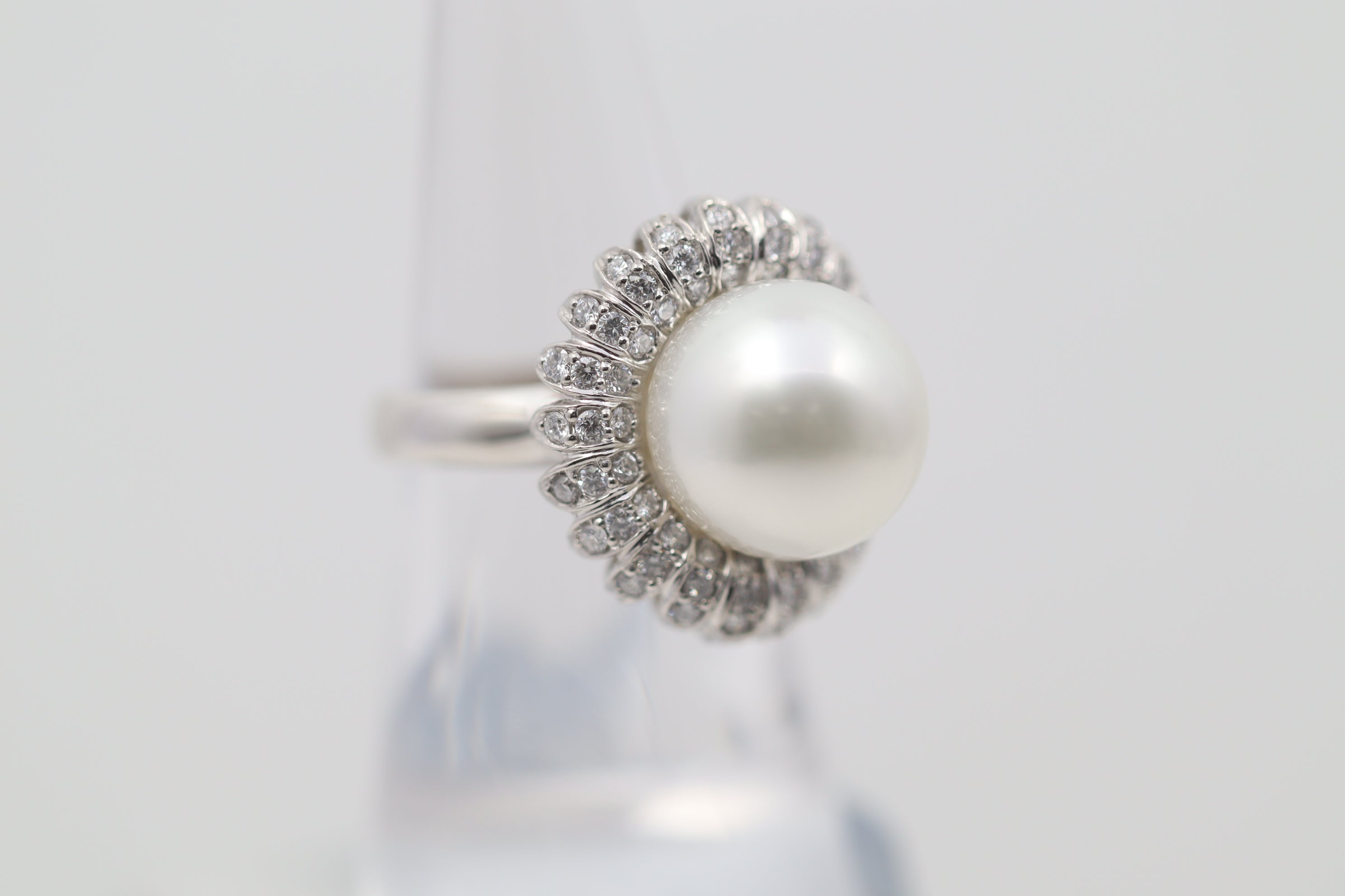 South Sea Pearl Diamond Platinum Flower Ring