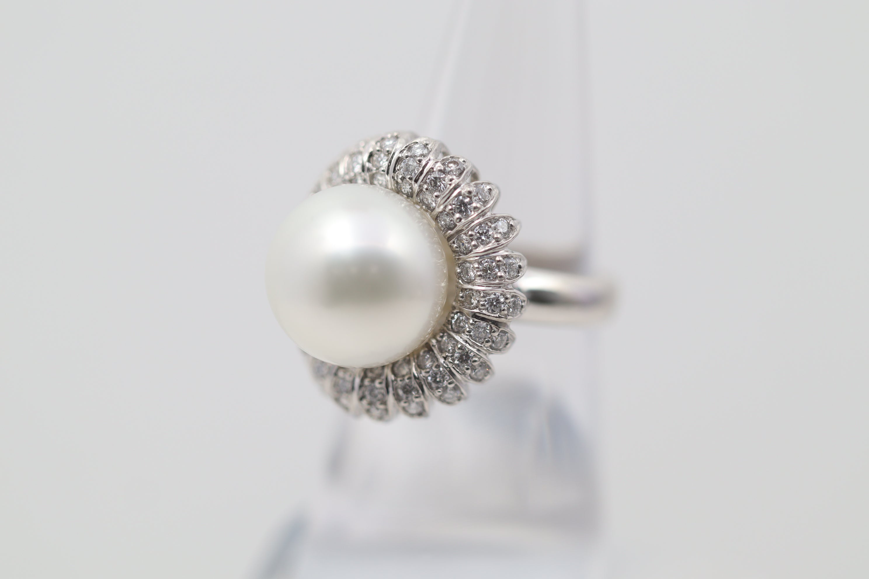 South Sea Pearl Diamond Platinum Flower Ring