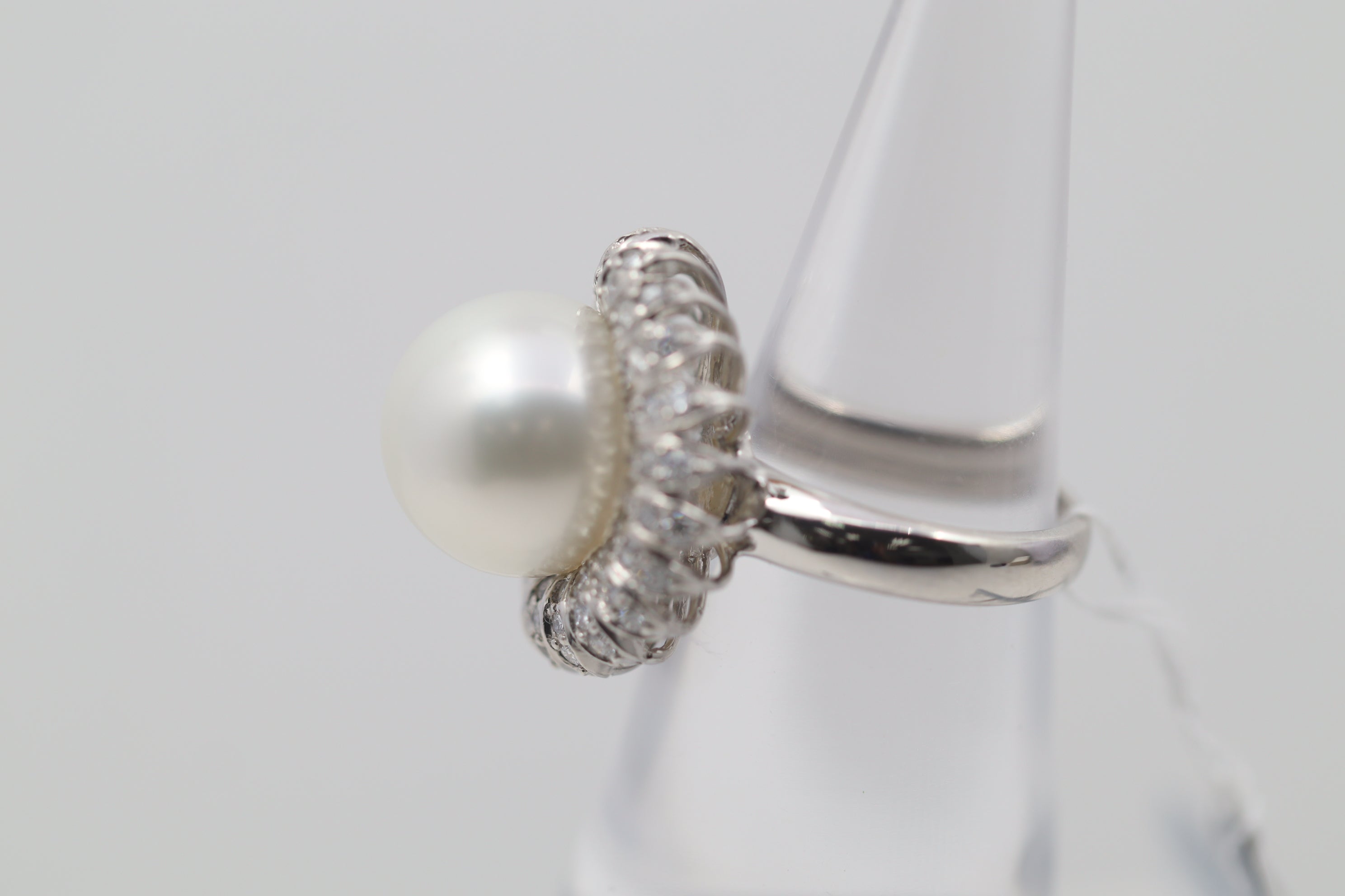 South Sea Pearl Diamond Platinum Flower Ring