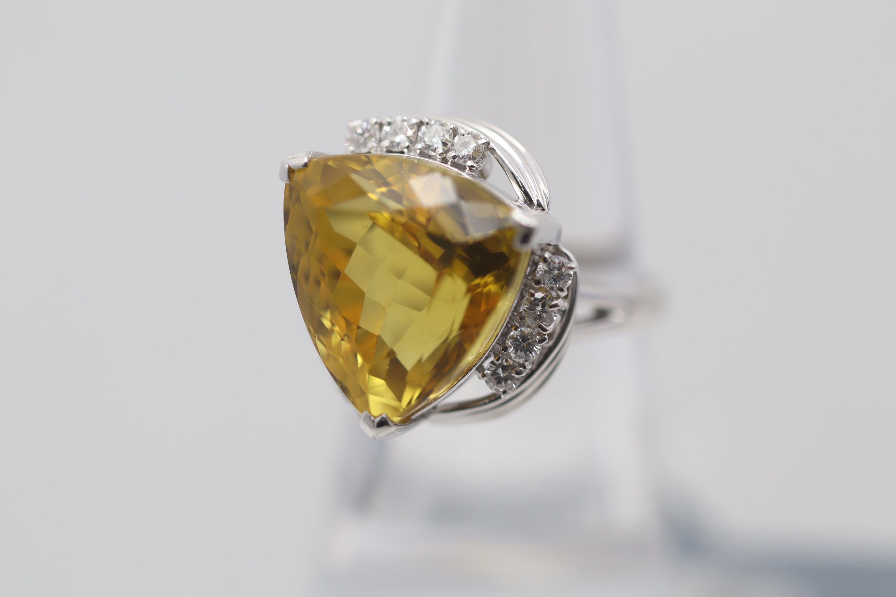 Golden Beryl Diamond Platinum Ring