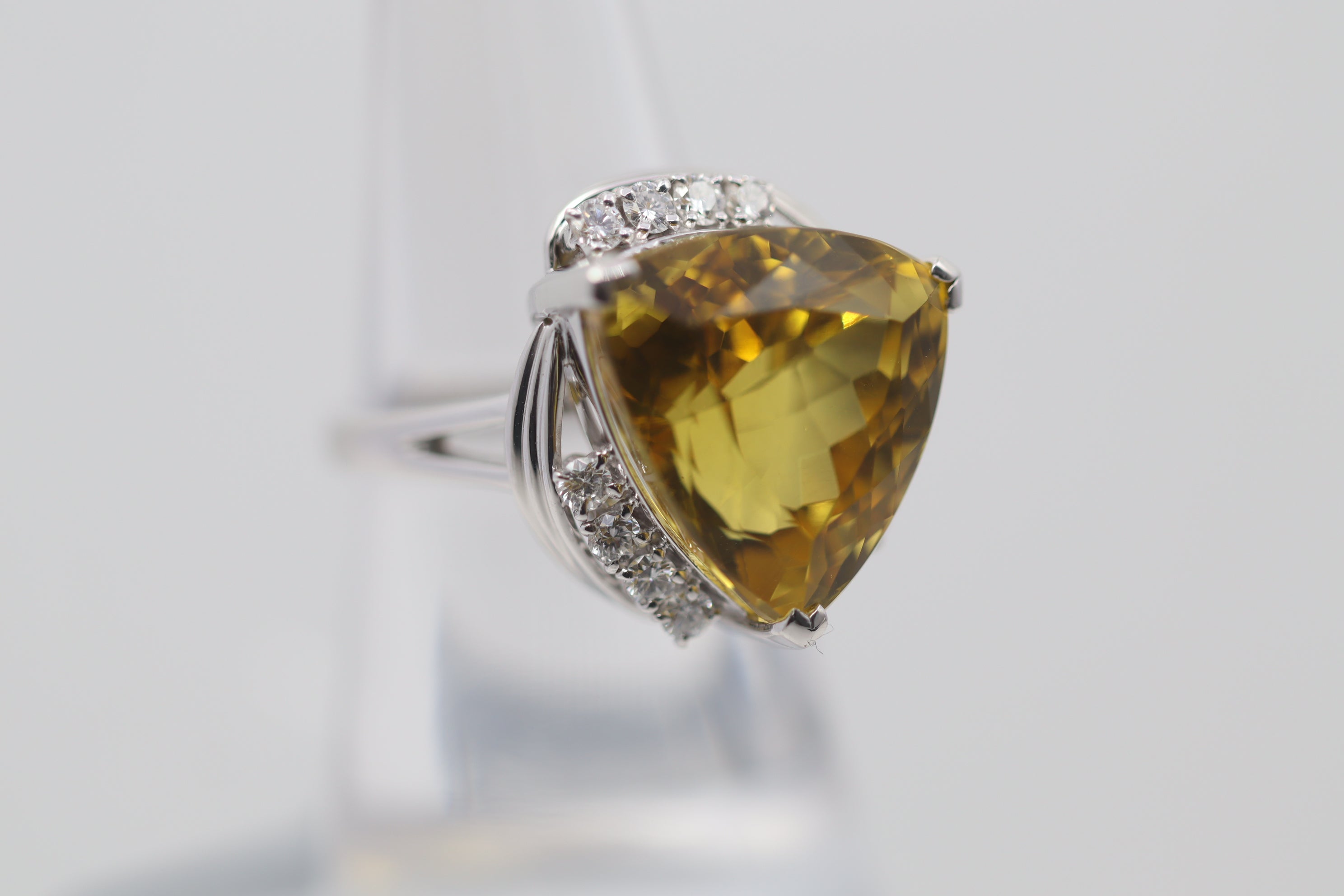 Golden Beryl Diamond Platinum Ring