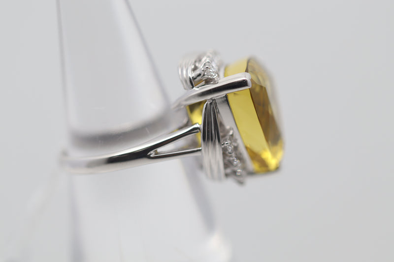 Golden Beryl Diamond Platinum Ring