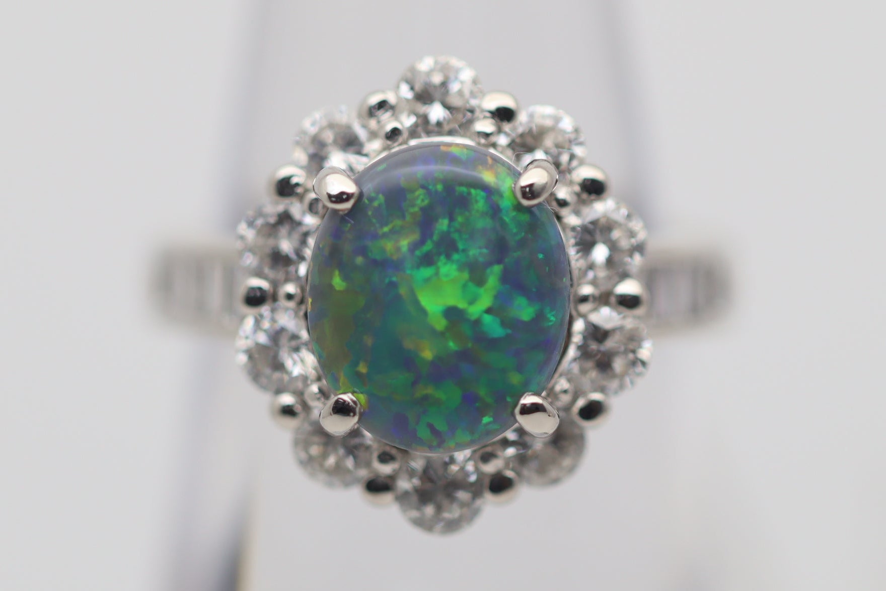 Australian Black Opal Diamond Platinum Ring