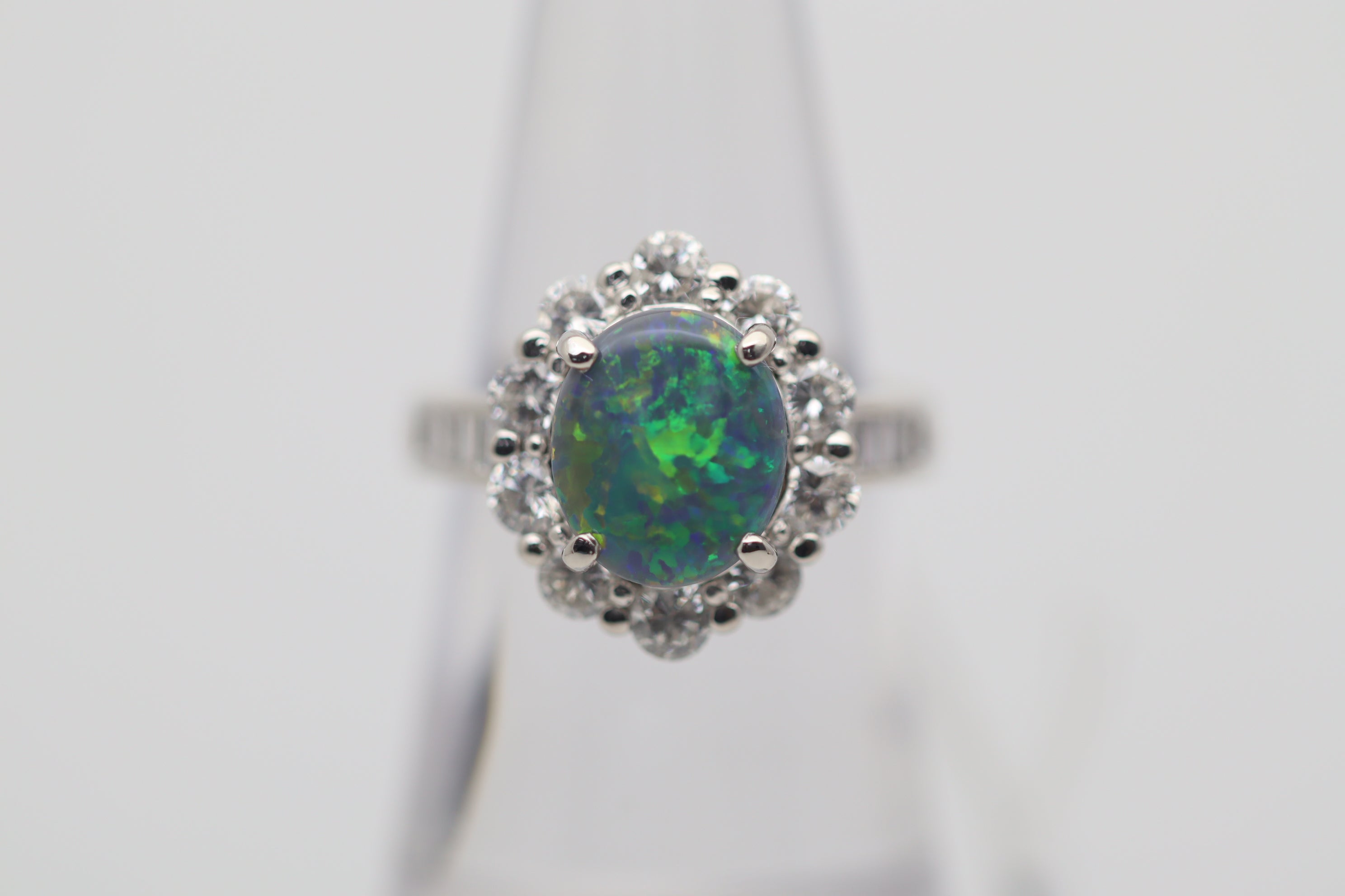 Australian Black Opal Diamond Platinum Ring