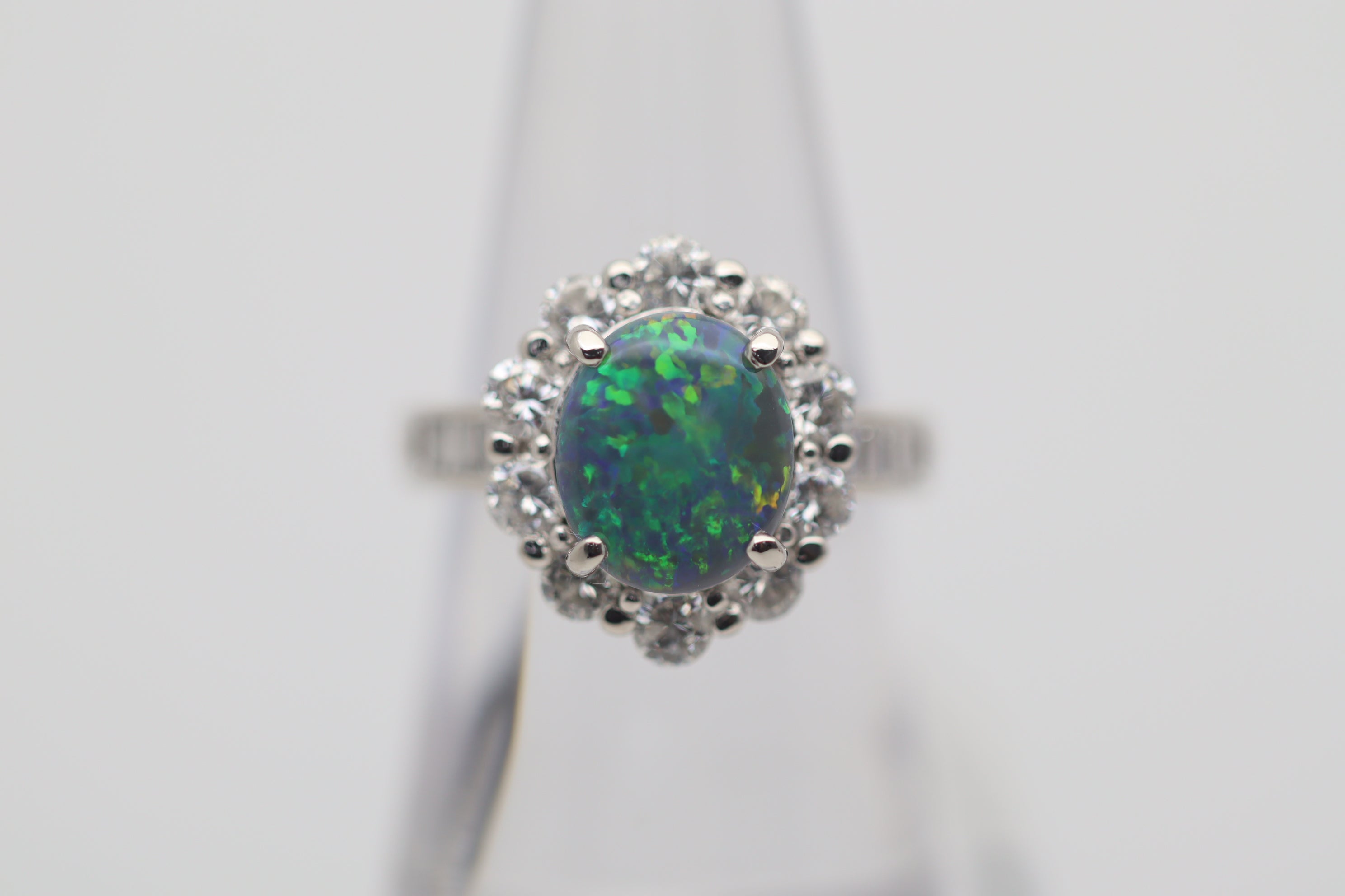 Australian Black Opal Diamond Platinum Ring