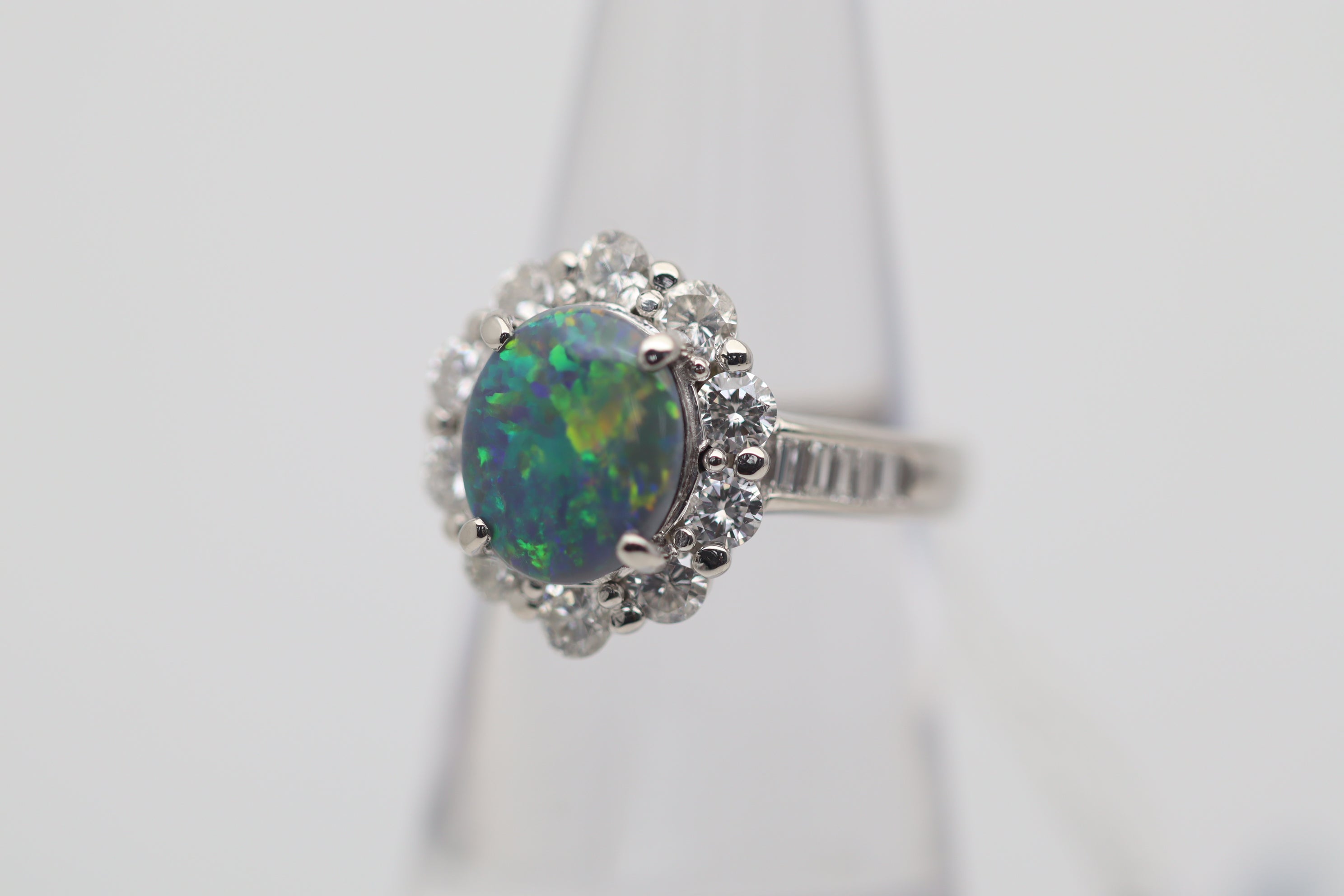 Australian Black Opal Diamond Platinum Ring