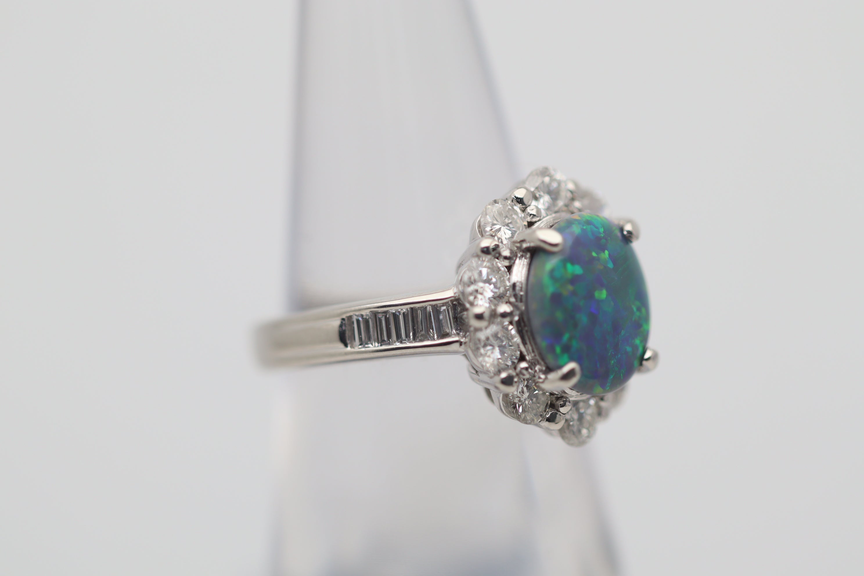 Australian Black Opal Diamond Platinum Ring