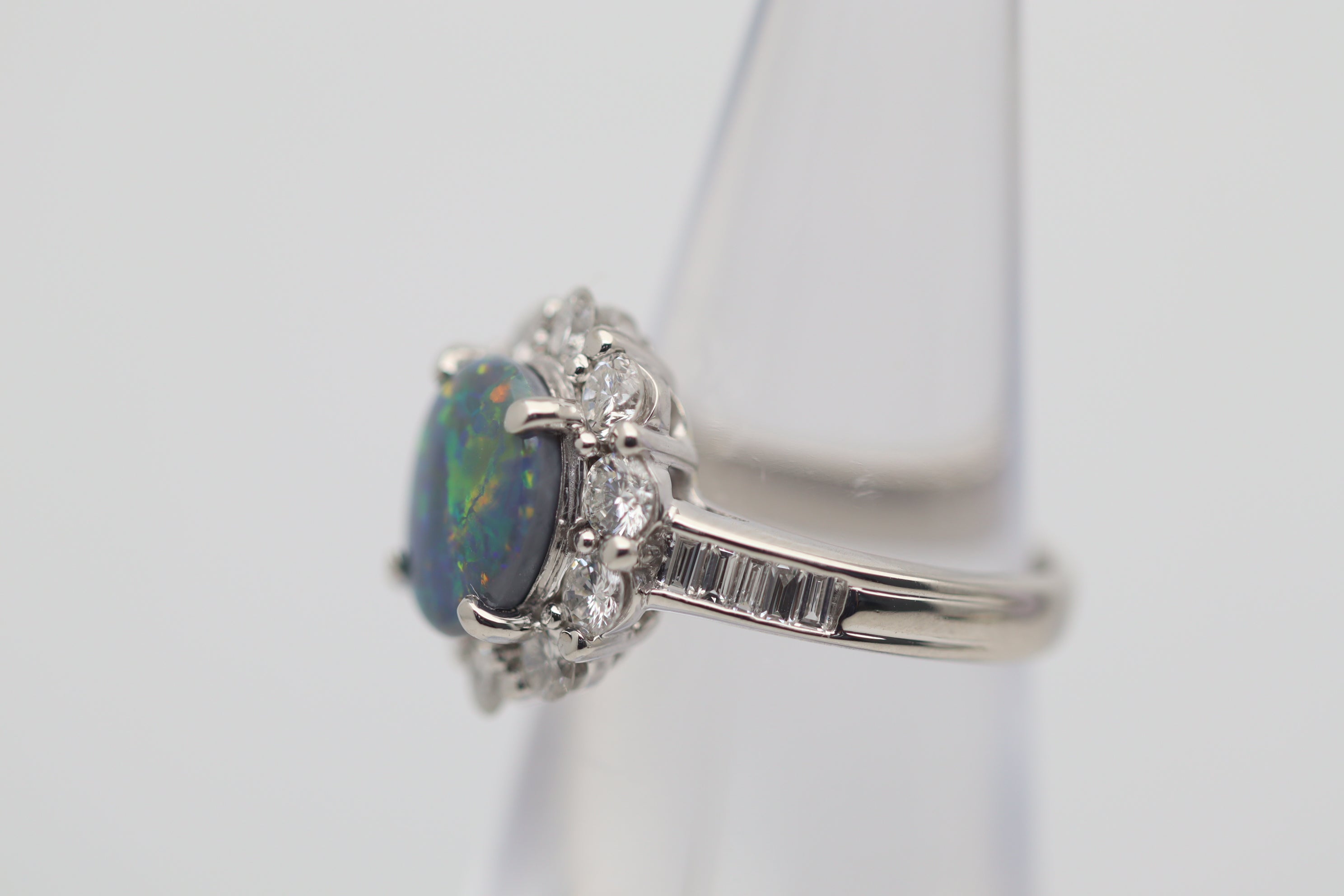 Australian Black Opal Diamond Platinum Ring