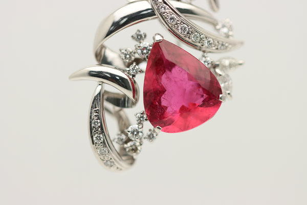 Rubellite Tourmaline Diamond Gold Pendant Brooch