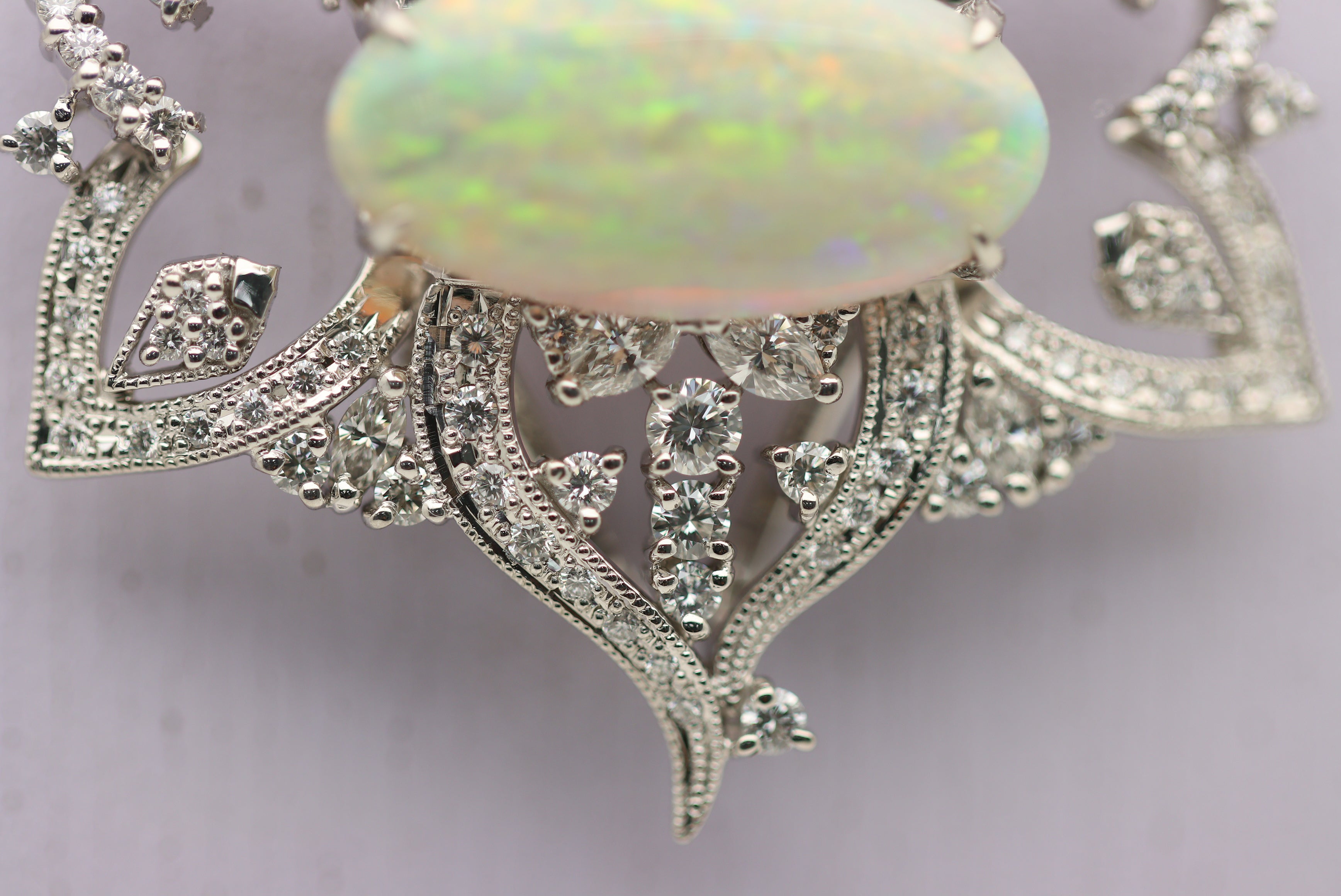 Large Australian Crystal Opal Diamond Platinum Pendant