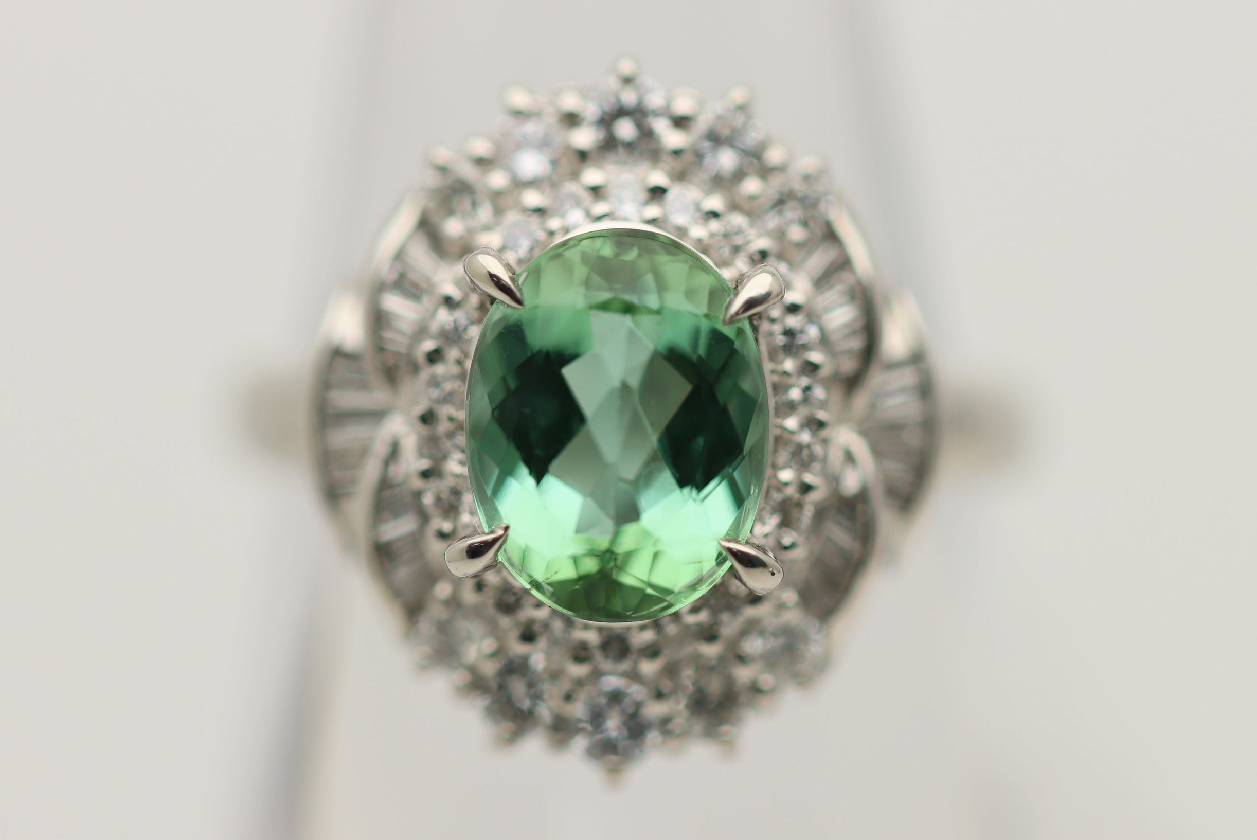 2.16 Carat Mint Tourmaline Diamond Platinum Ring