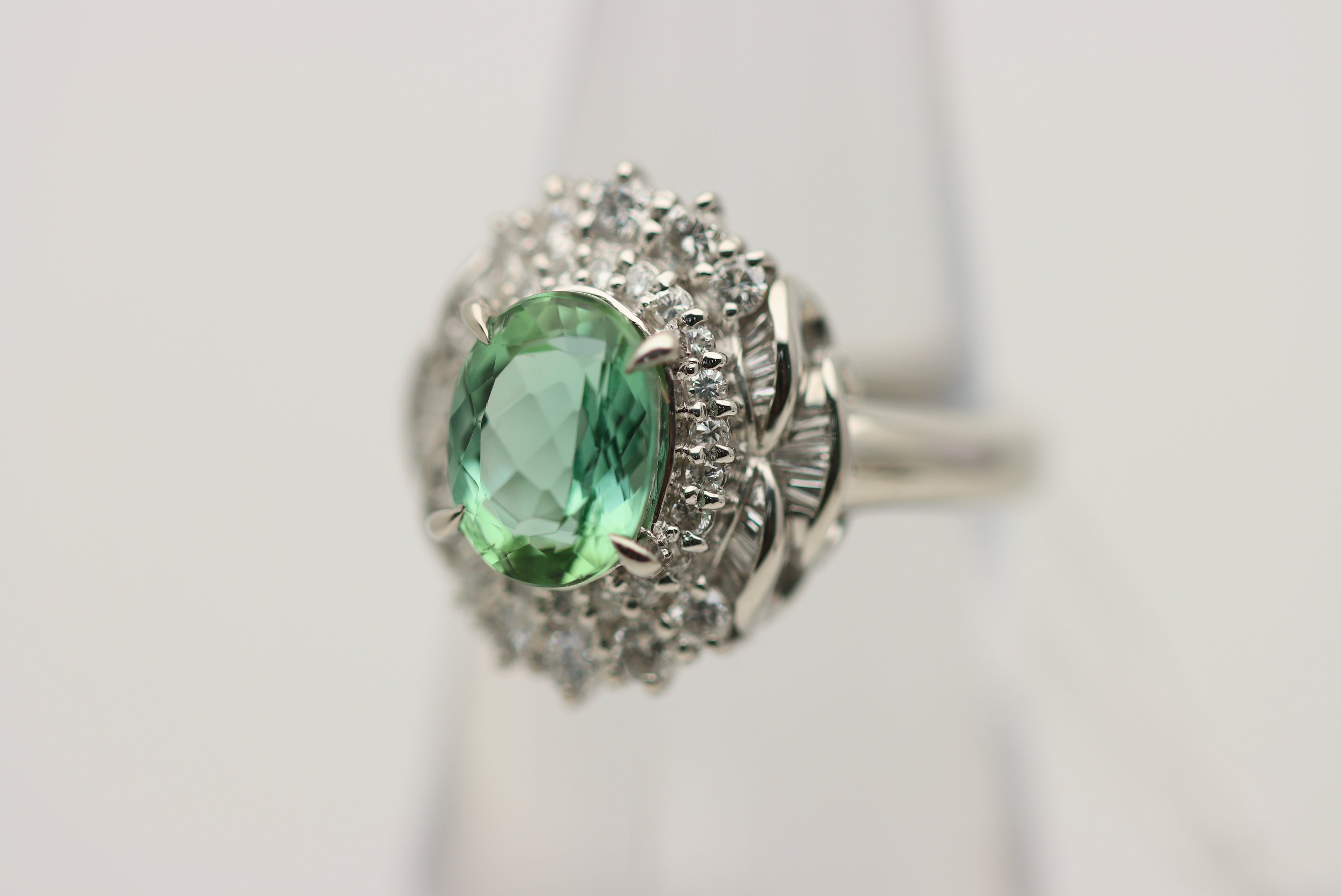 2.16 Carat Mint Tourmaline Diamond Platinum Ring