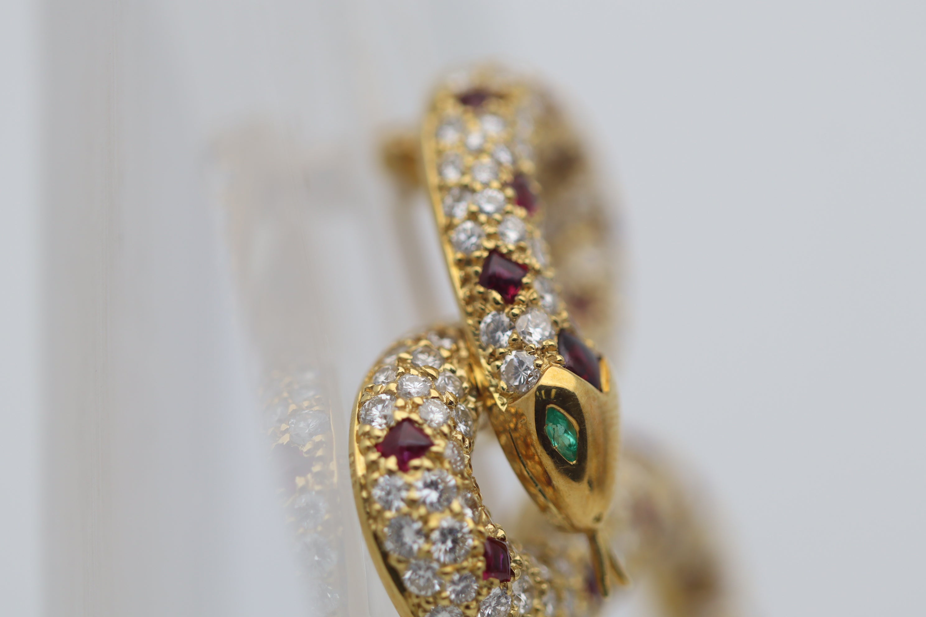 Diamond Ruby Emerald Gold Coiled Snake Brooch