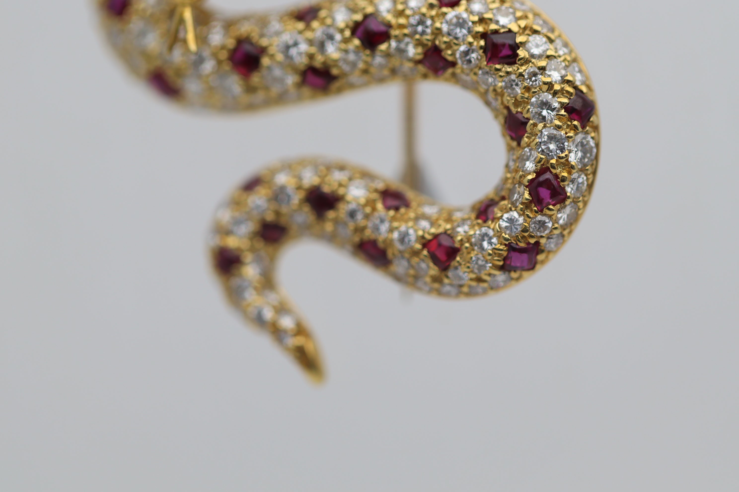 Diamond Ruby Emerald Gold Coiled Snake Brooch