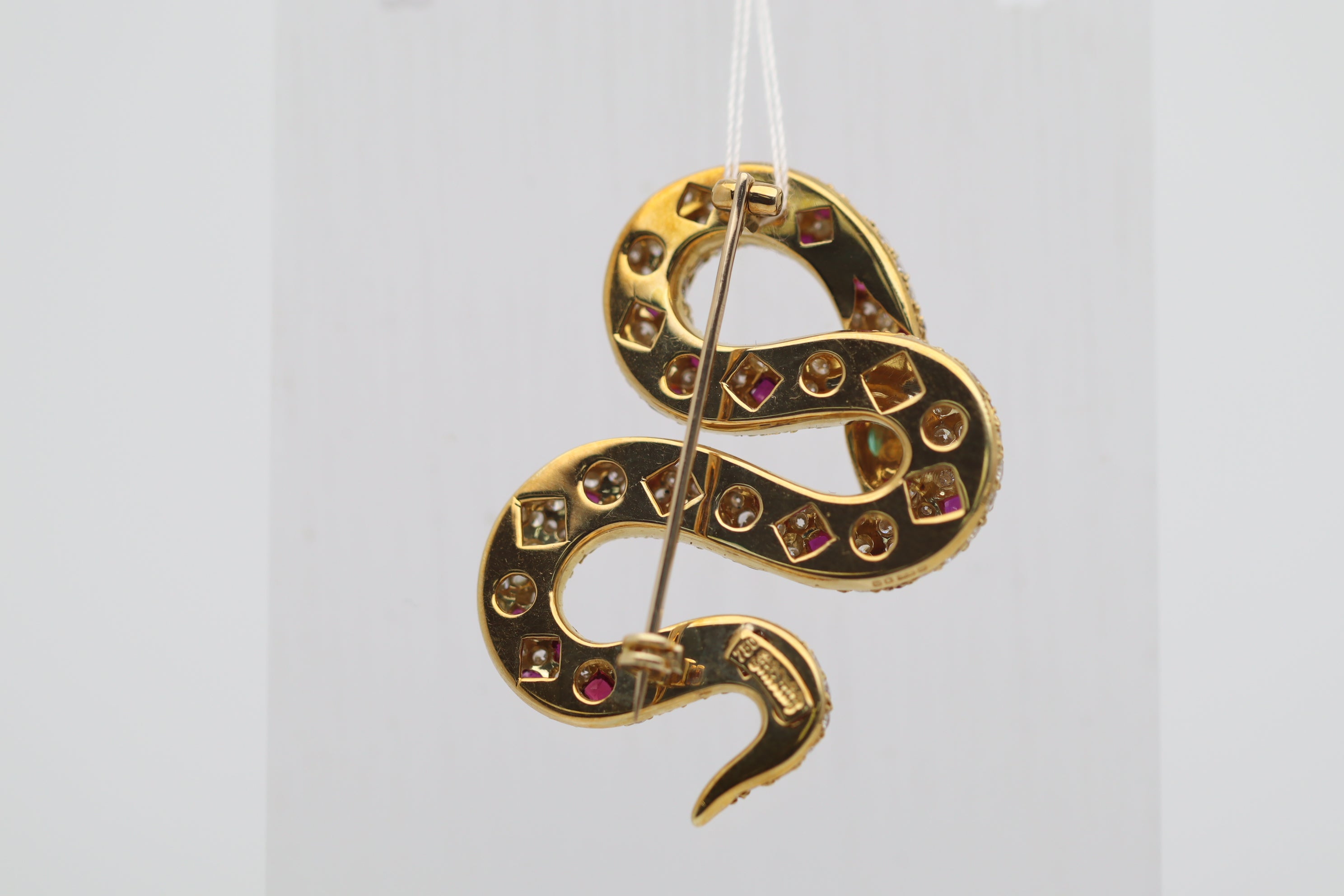 Diamond Ruby Emerald Gold Coiled Snake Brooch