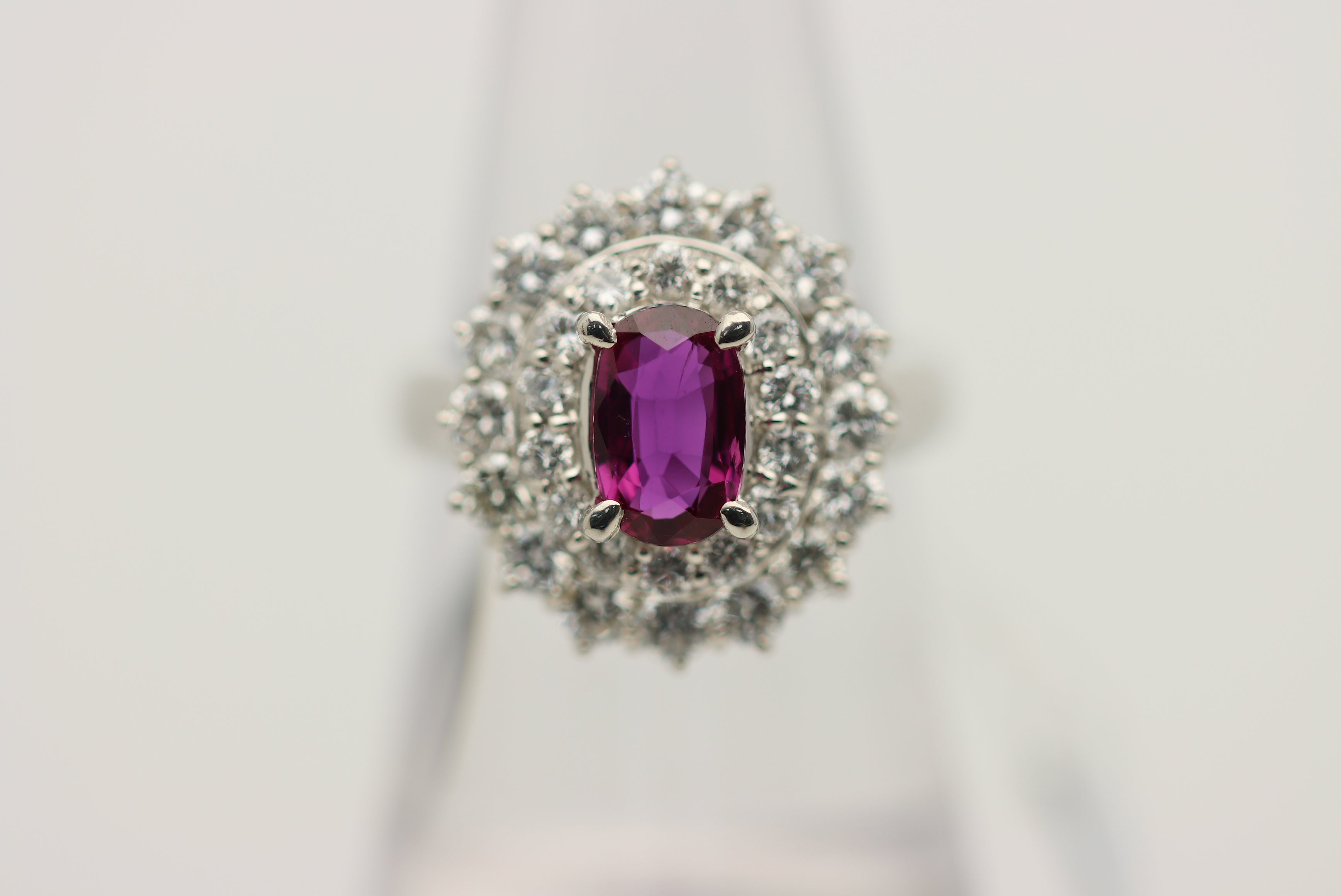 1.36 Carat Ruby Diamond Double-Halo Platinum Ring