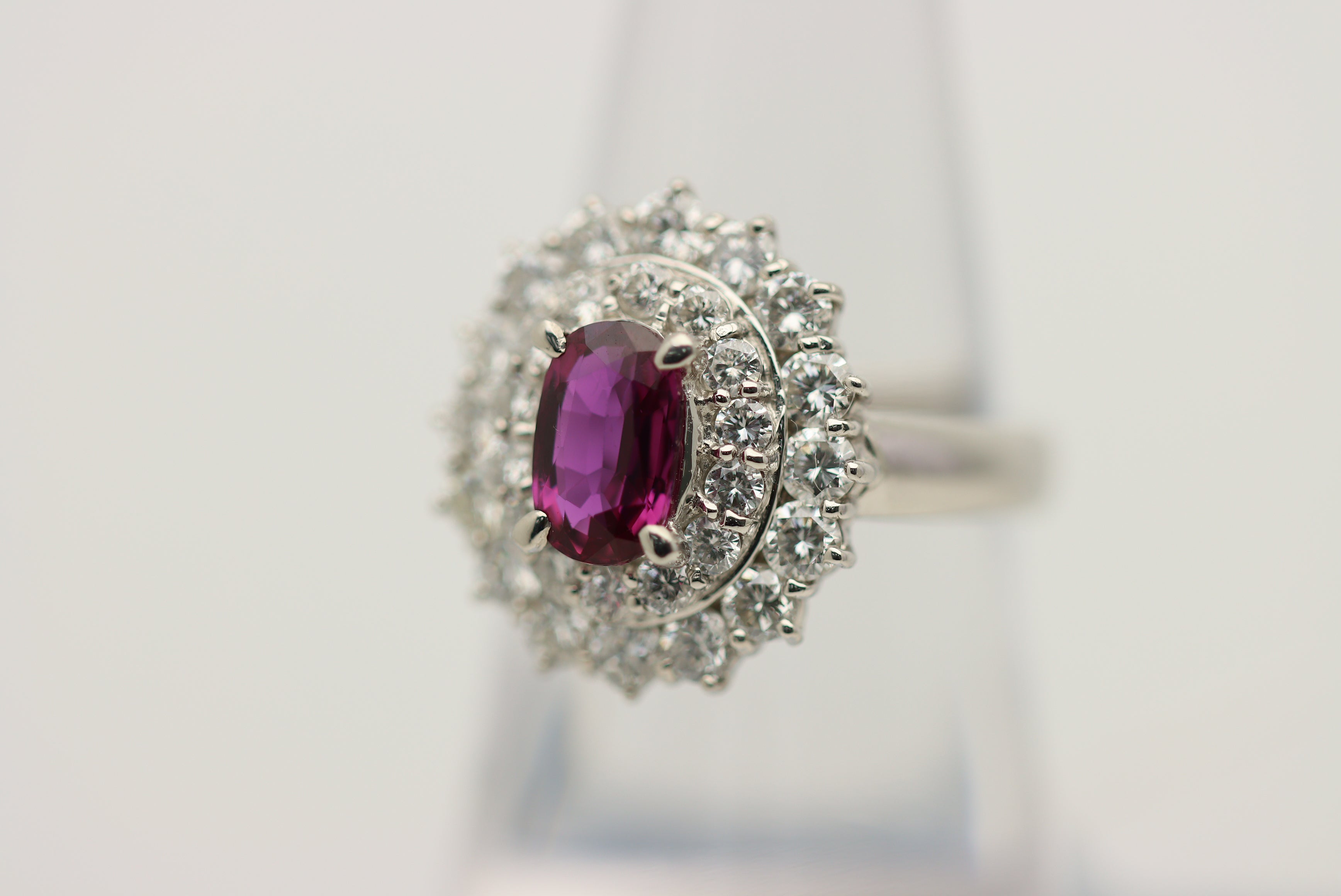 1.36 Carat Ruby Diamond Double-Halo Platinum Ring