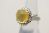 Mexican Fire Opal Diamond Halo Platinum Ring