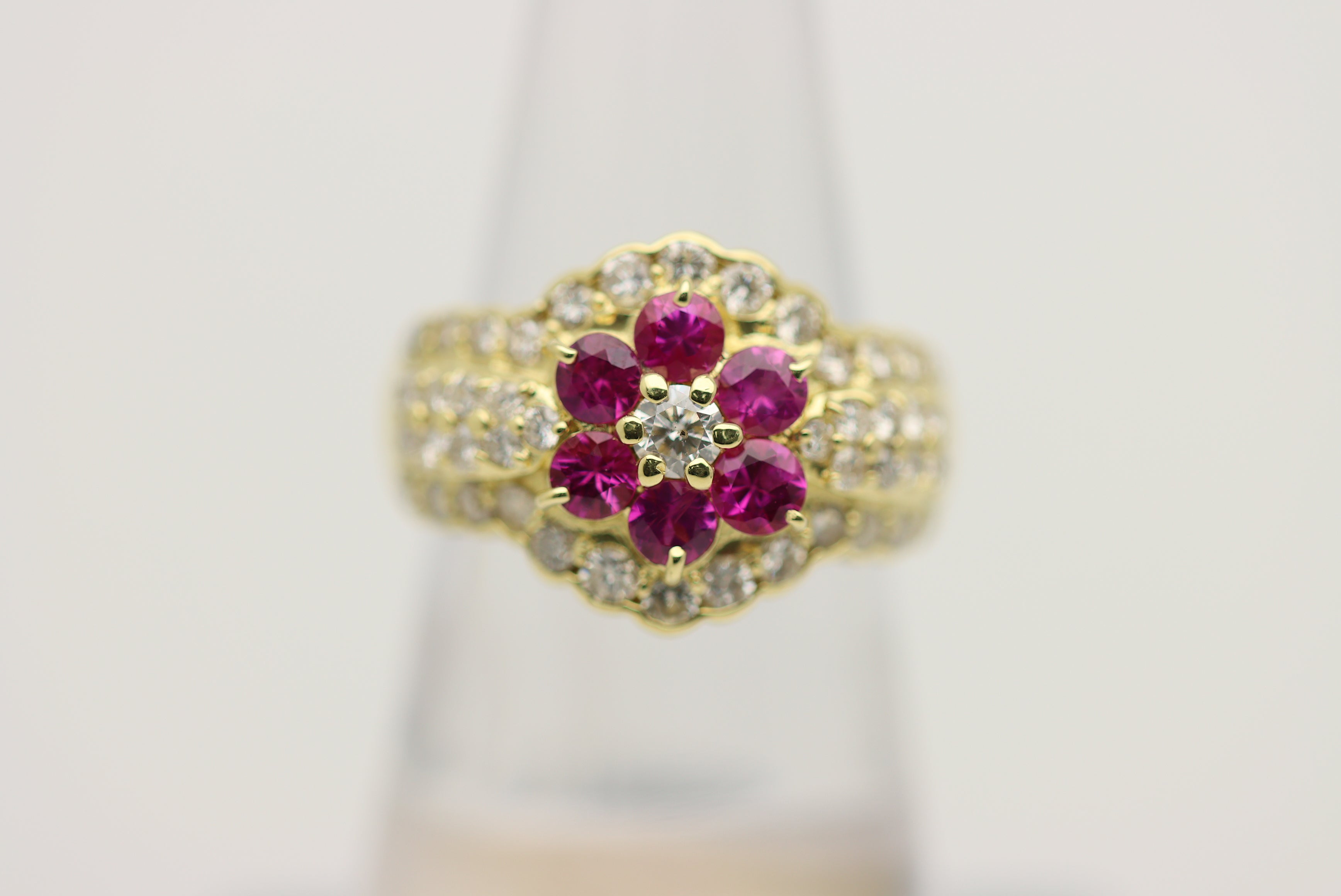 Ruby Diamond Gold Flower Ring