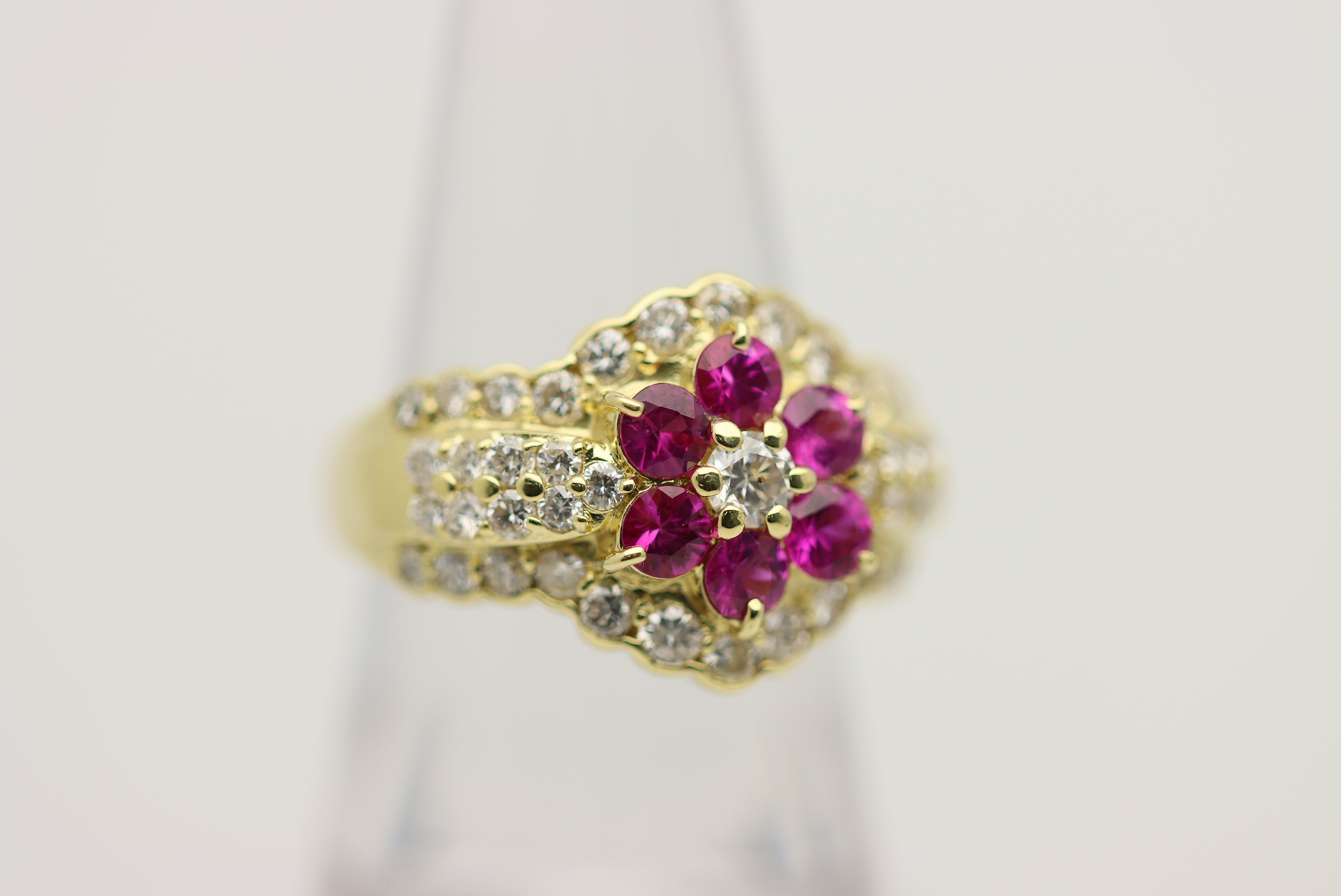 Ruby Diamond Gold Flower Ring