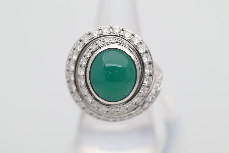 Cabochon Emerald Diamond Platinum Cocktail Ring