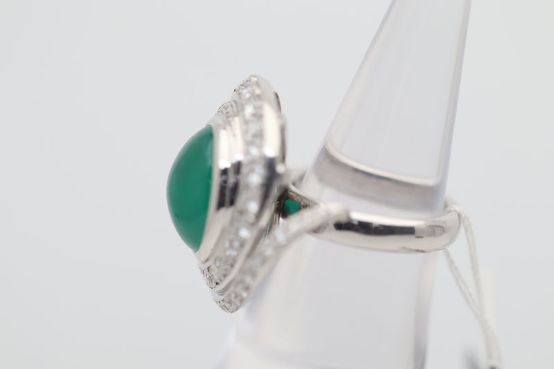 Cabochon Emerald Diamond Platinum Cocktail Ring