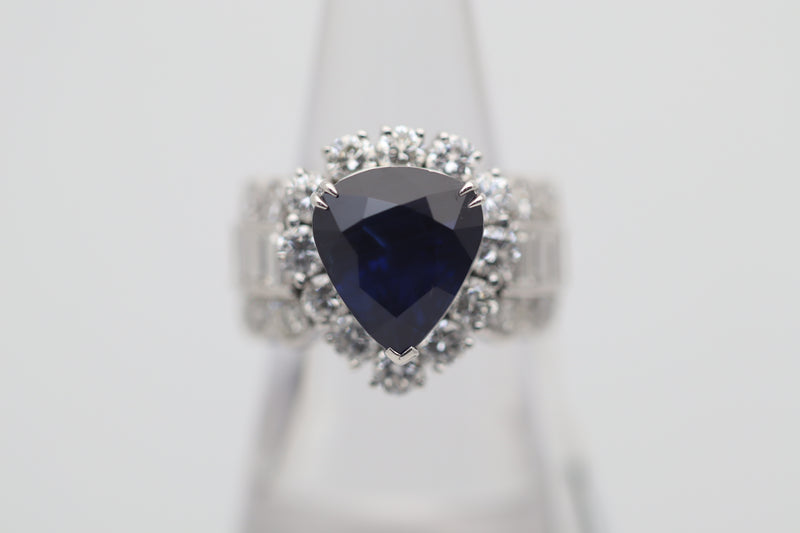 Large Sapphire Diamond Platinum Ring