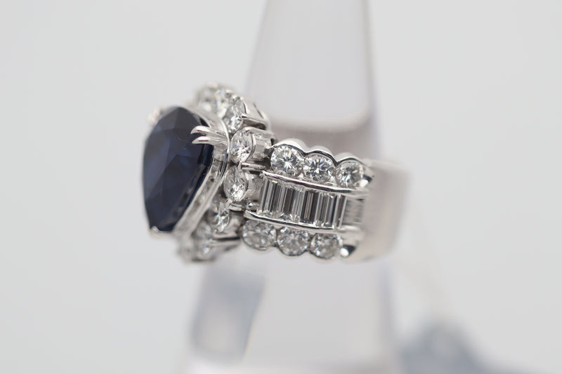 Large Sapphire Diamond Platinum Ring