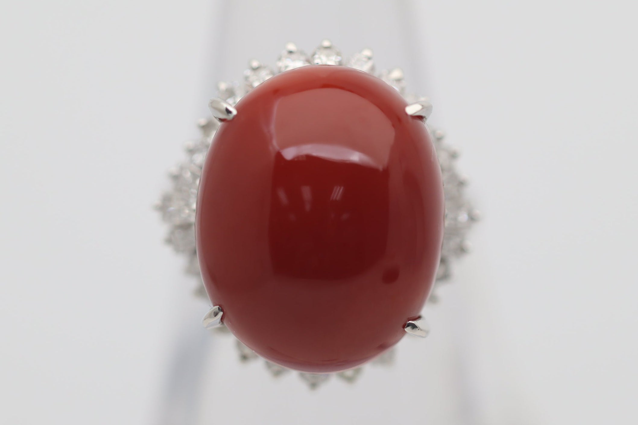 Red Coral Diamond Platinum Cocktail Ring