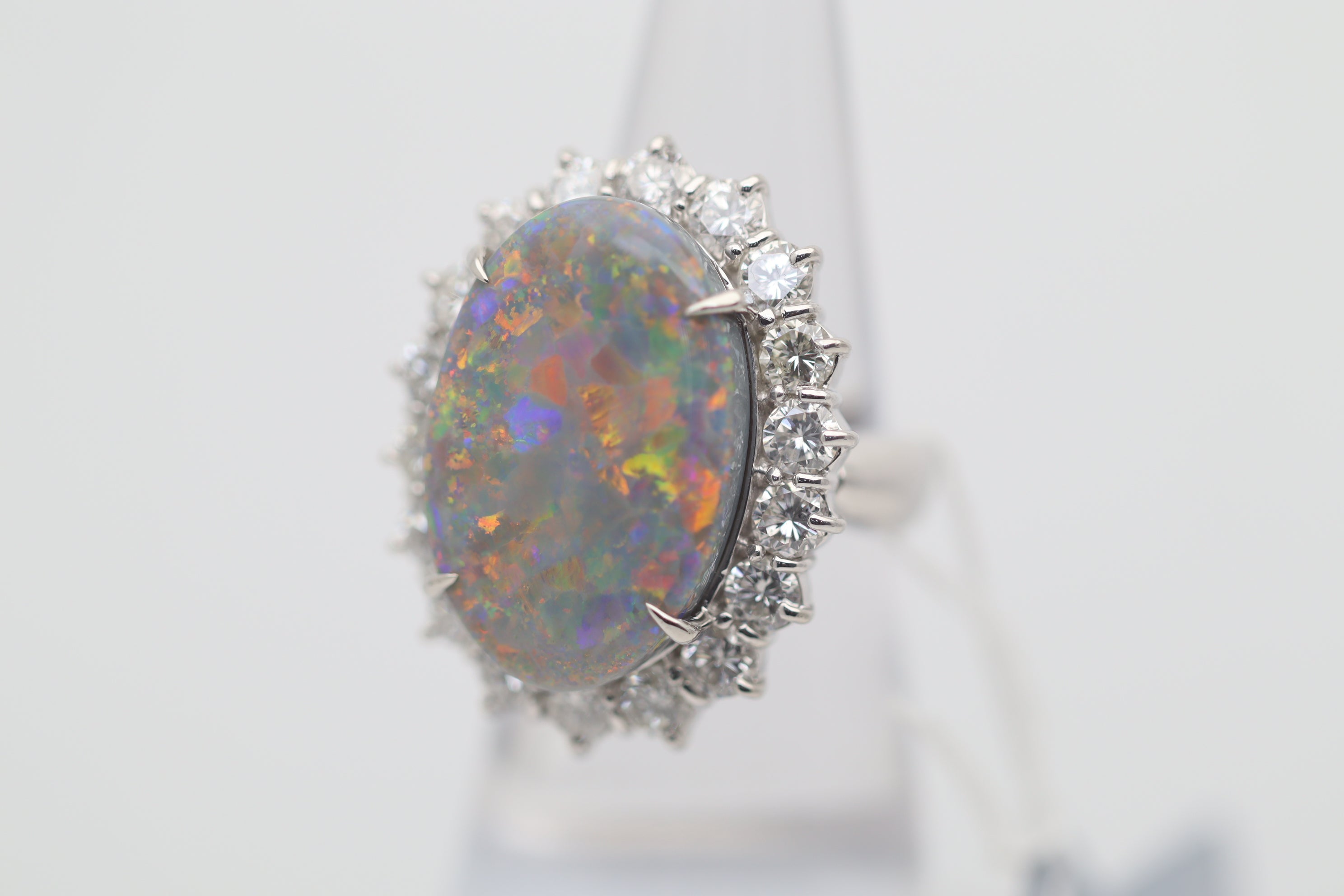 Australian Black Opal Diamond Platinum Cocktail Ring