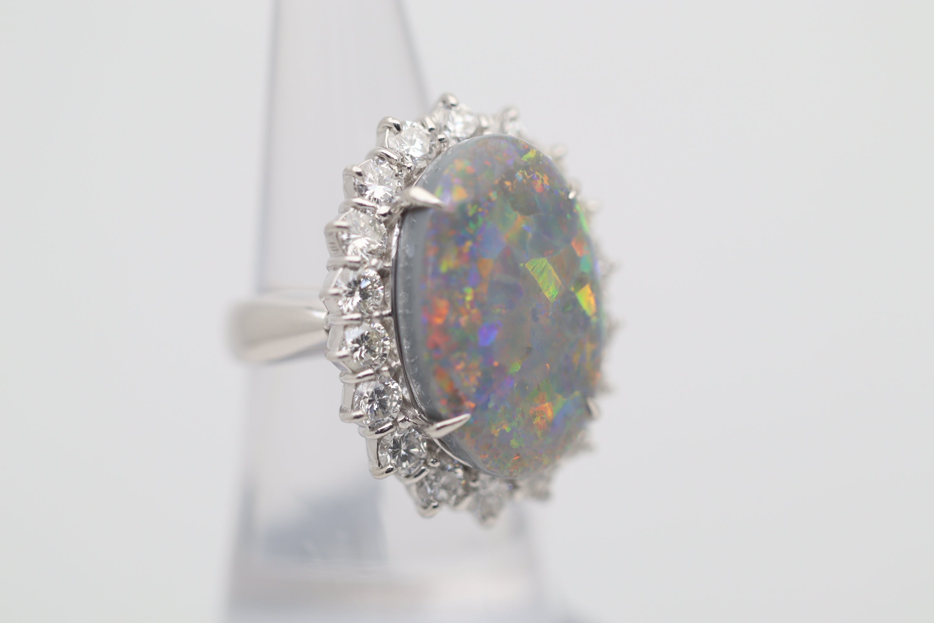 Australian Black Opal Diamond Platinum Cocktail Ring