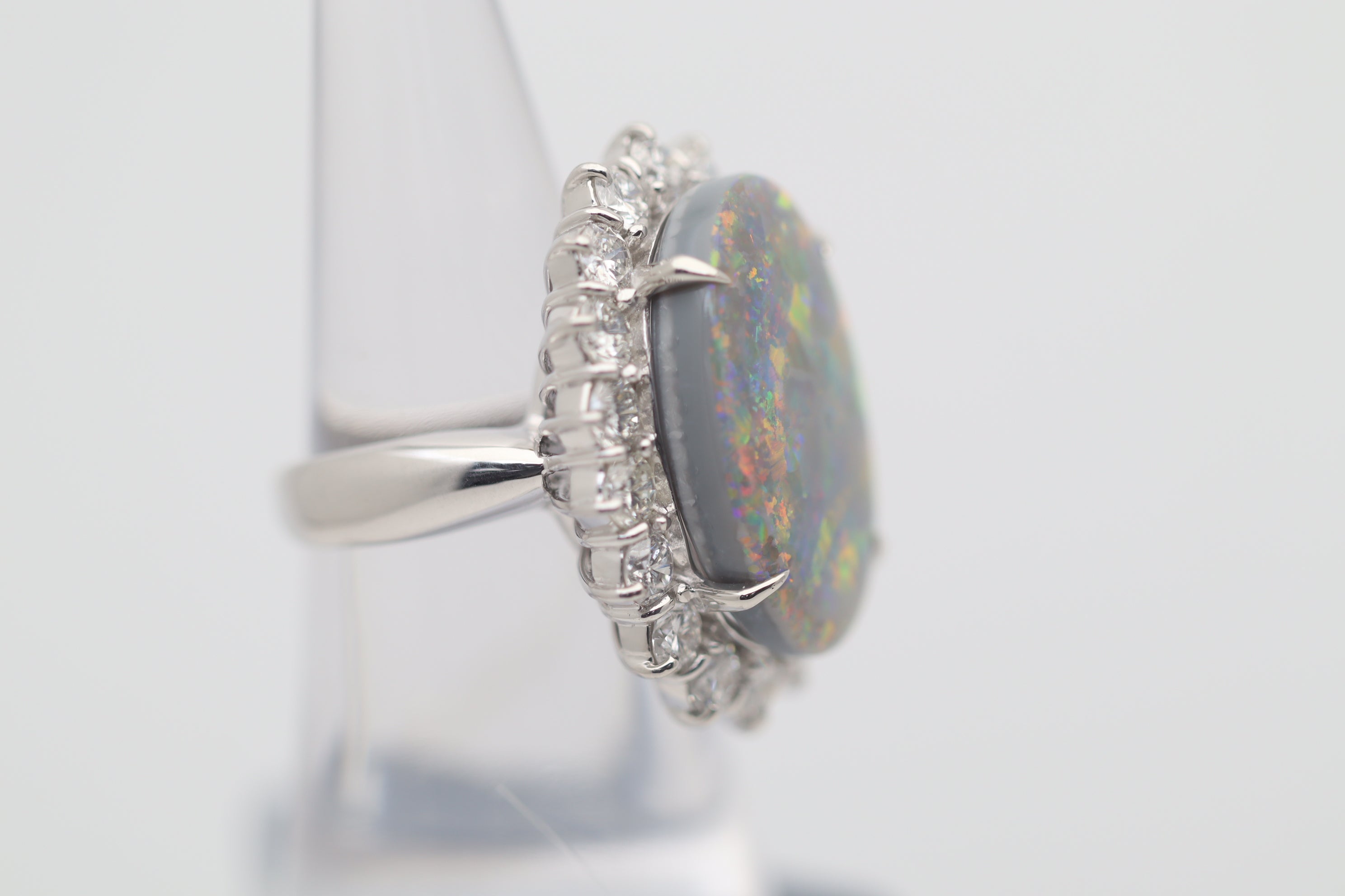 Australian Black Opal Diamond Platinum Cocktail Ring