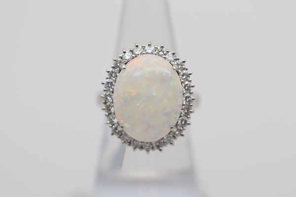 Australian White Opal Diamond Platinum Ring