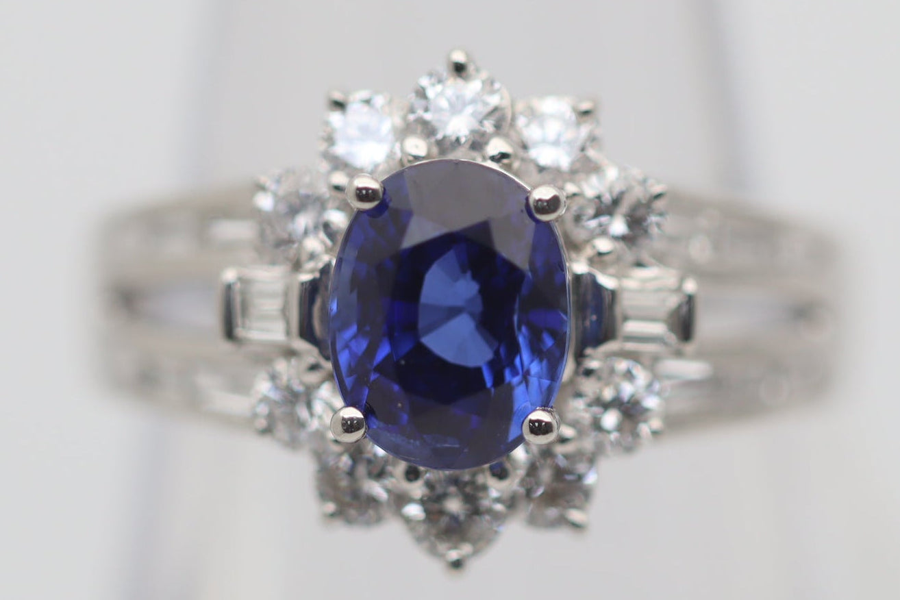Gem Blue Sapphire Diamond Platinum Ring
