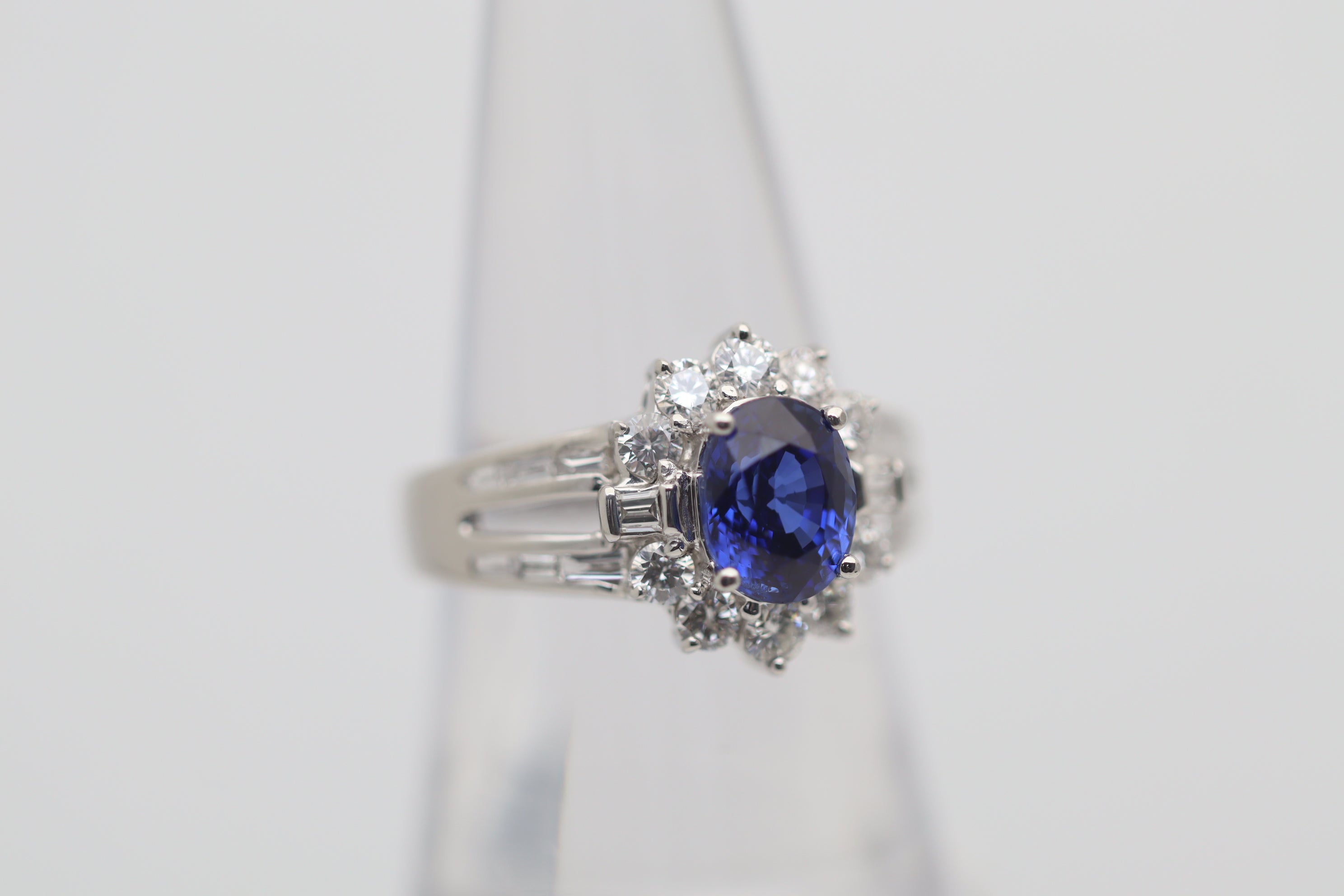 Gem Blue Sapphire Diamond Platinum Ring