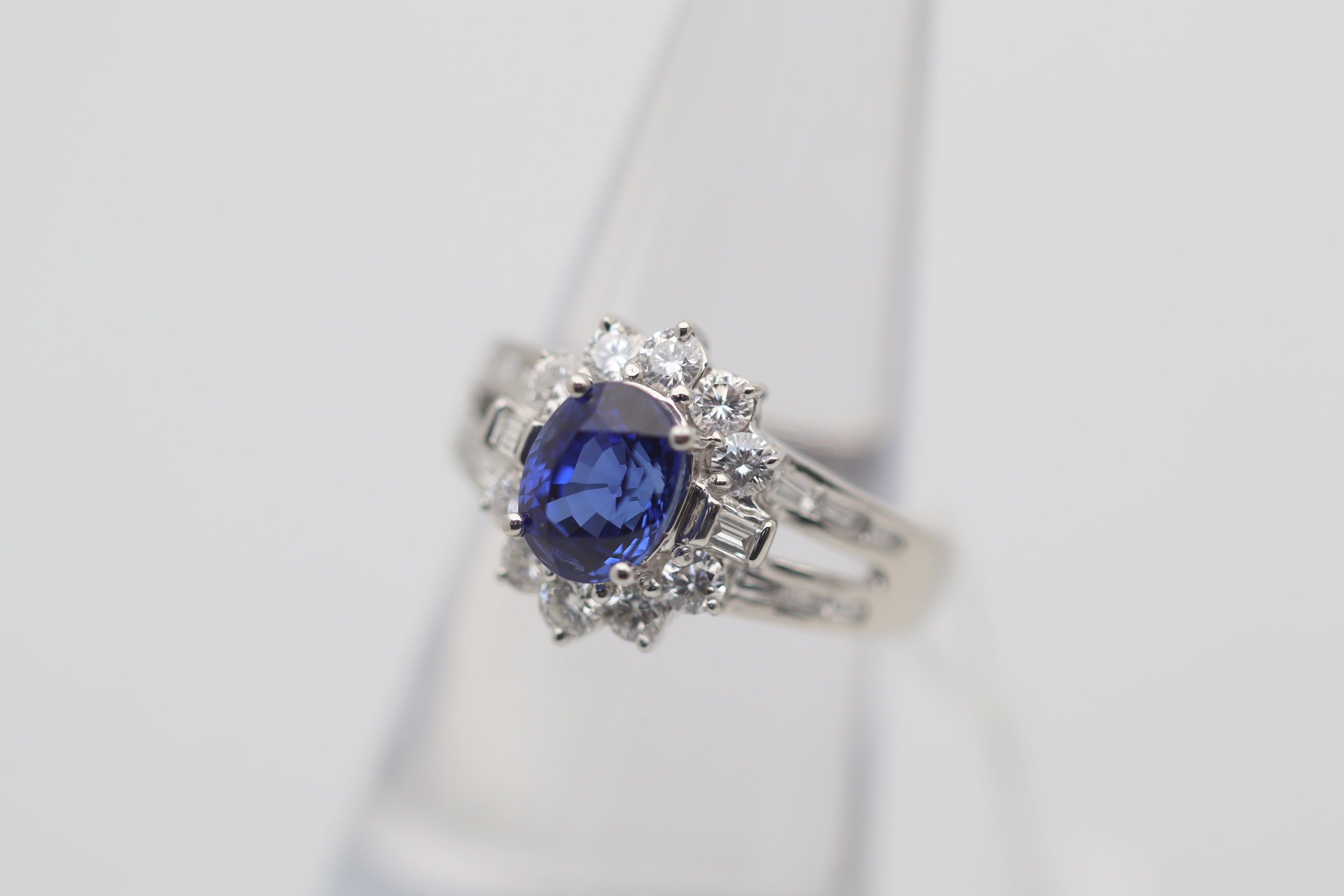 Gem Blue Sapphire Diamond Platinum Ring