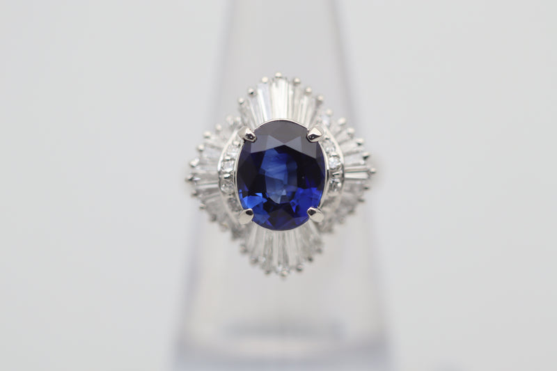 Blue Sapphire Diamond Platinum Ballerina Ring