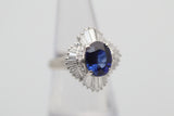 Blue Sapphire Diamond Platinum Ballerina Ring