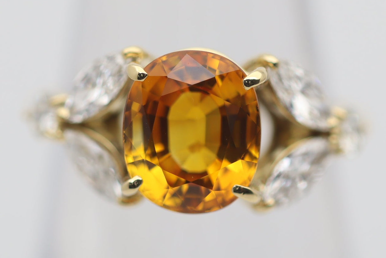 Orange Sapphire Diamond Gold Floral Ring