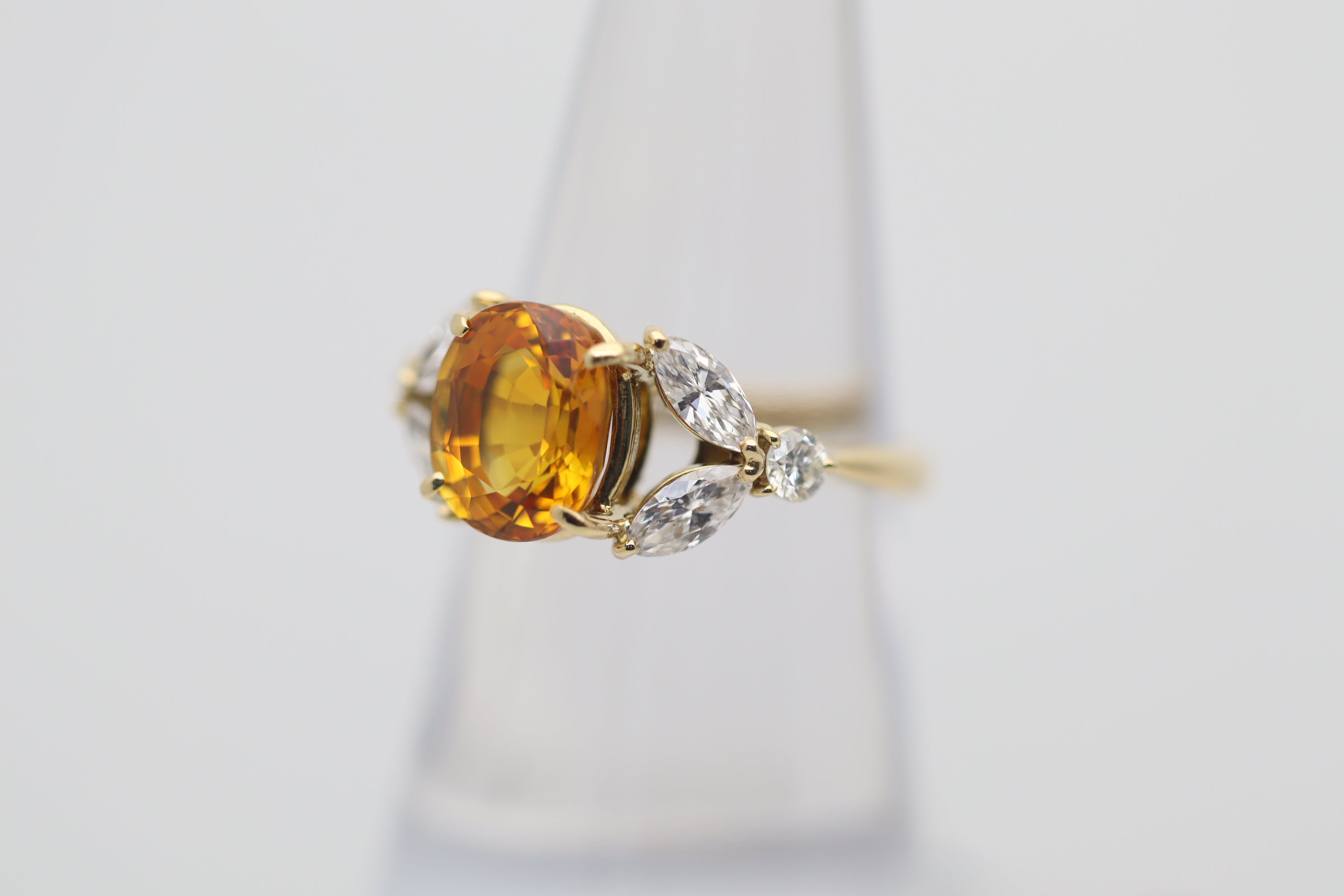 Orange Sapphire Diamond Gold Floral Ring