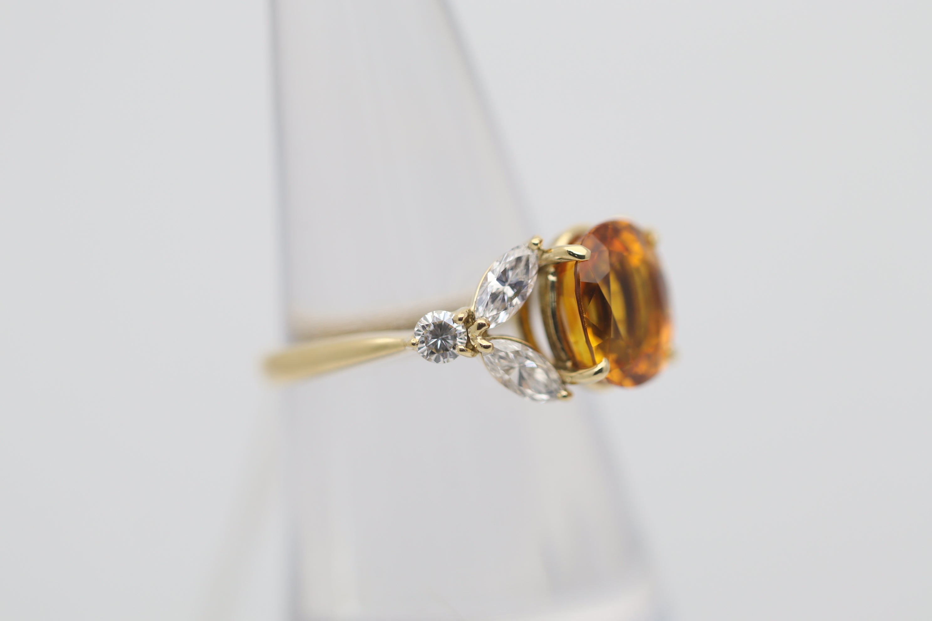 Orange Sapphire Diamond Gold Floral Ring