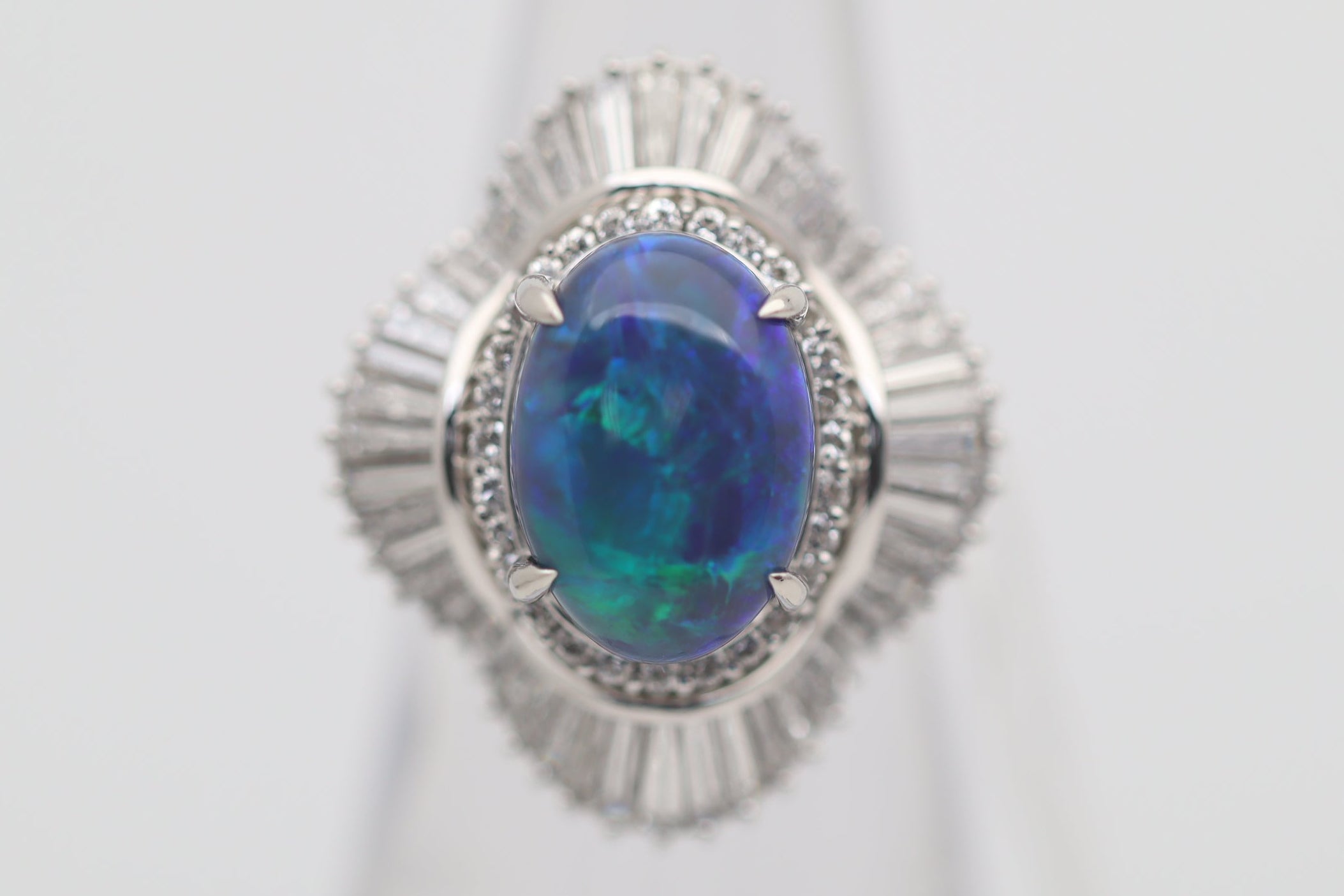 Australian Black Opal Diamond Platinum Cocktail Ring