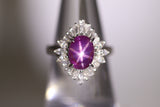 Star Sapphire Diamond Platinum Ring, GIA Certified