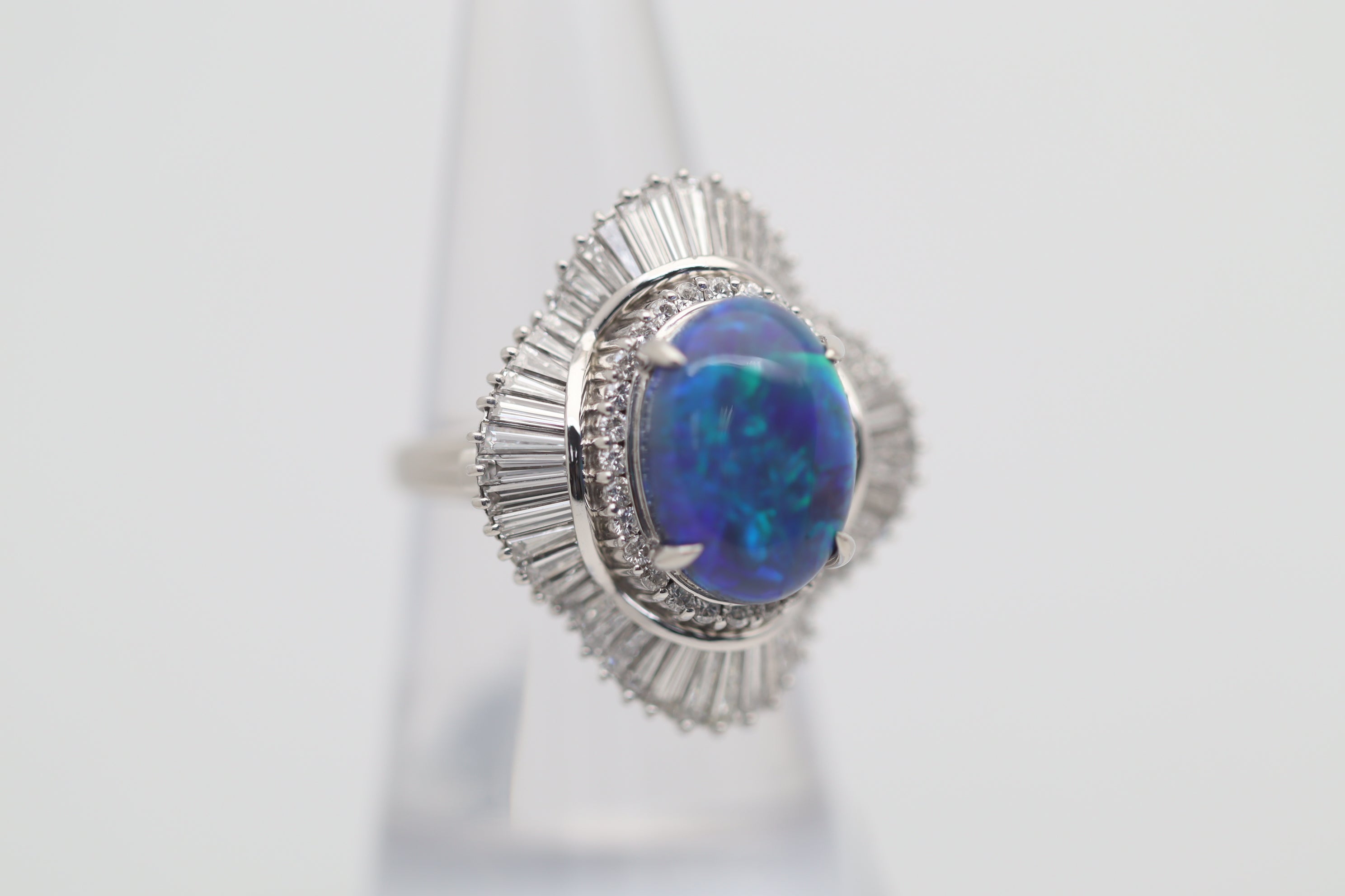 Australian Black Opal Diamond Platinum Cocktail Ring