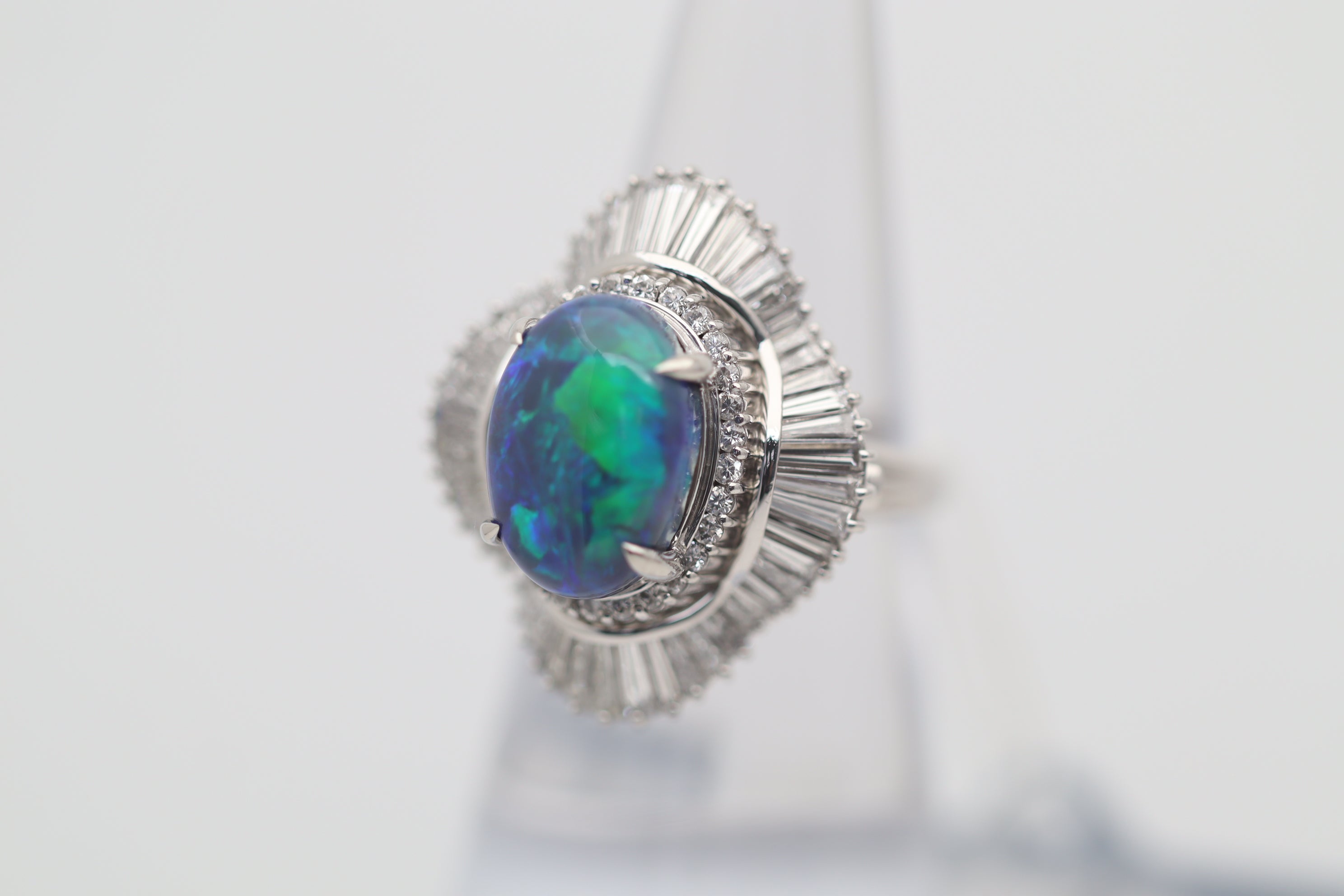 Australian Black Opal Diamond Platinum Cocktail Ring