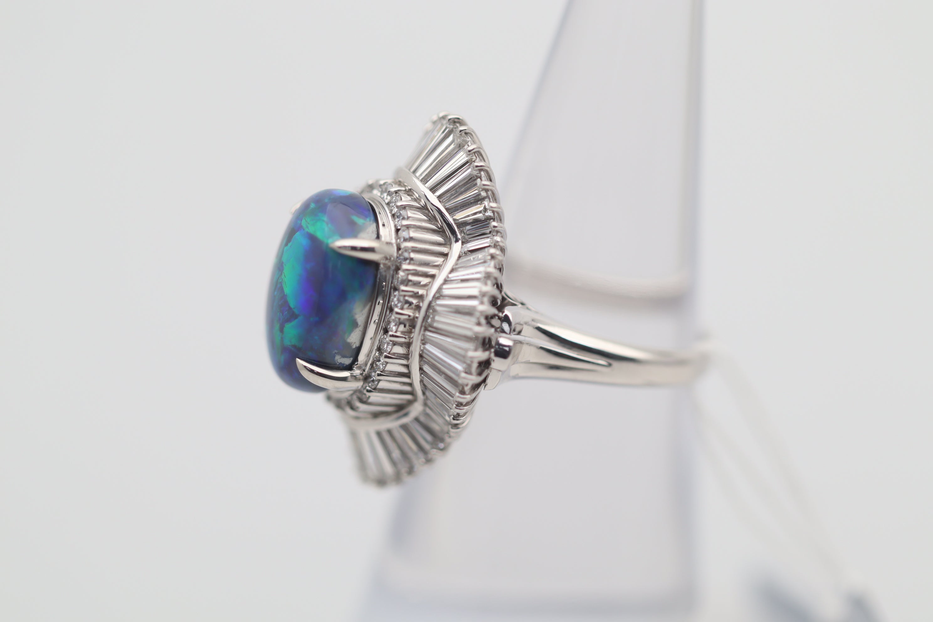 Australian Black Opal Diamond Platinum Cocktail Ring