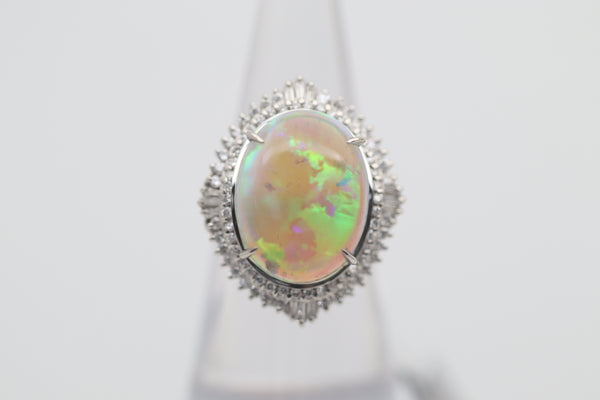Australian Crystal Opal Diamond Platinum Cocktail Ring