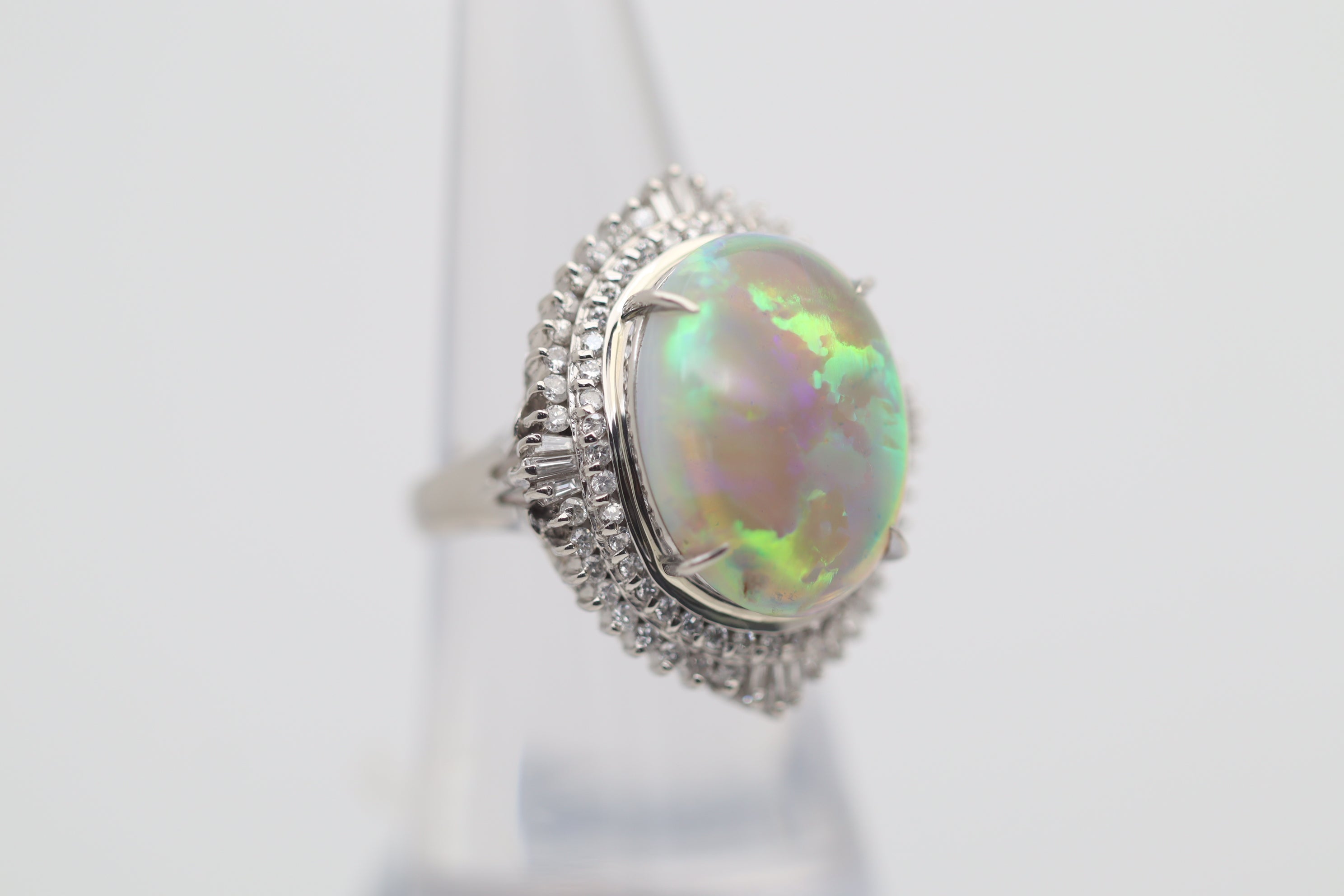 Australian Crystal Opal Diamond Platinum Cocktail Ring