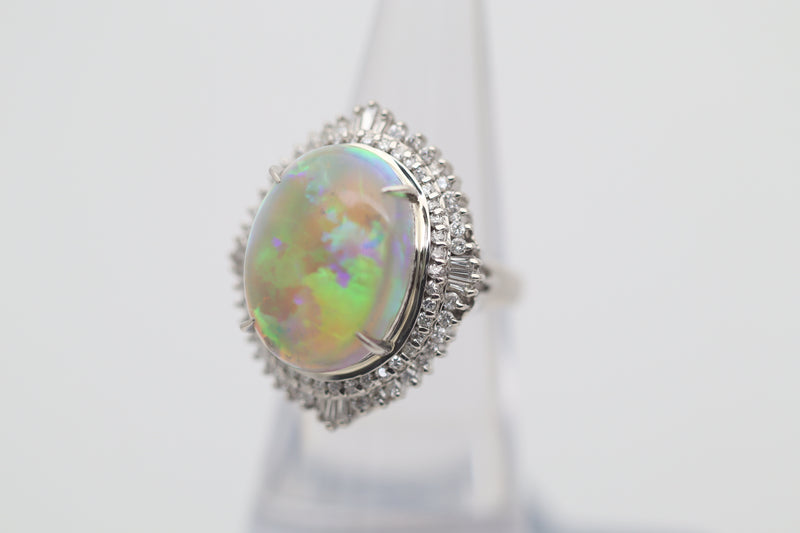 Australian Crystal Opal Diamond Platinum Cocktail Ring