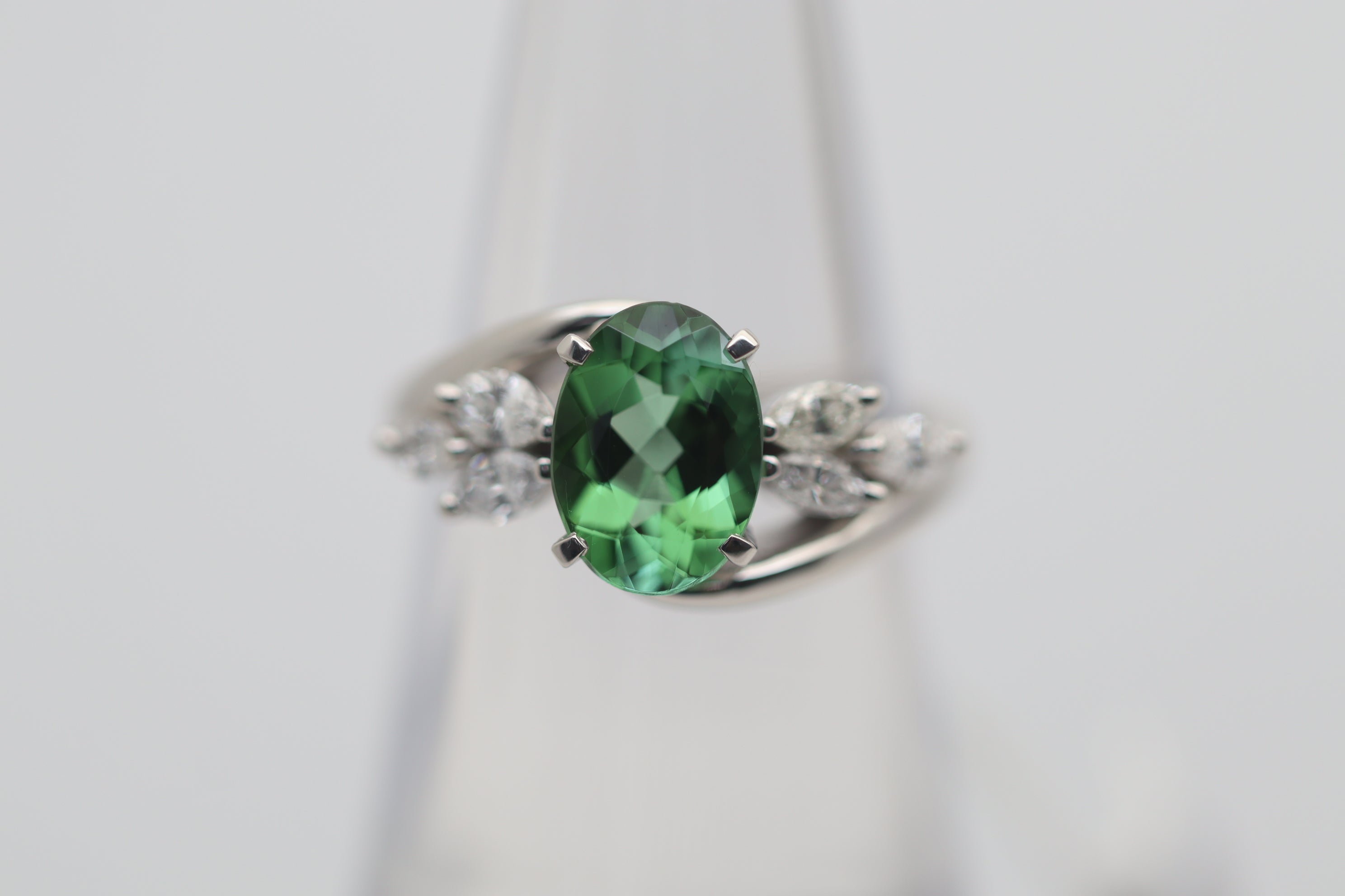 Fine Green Tourmaline Diamond Platinum Ring